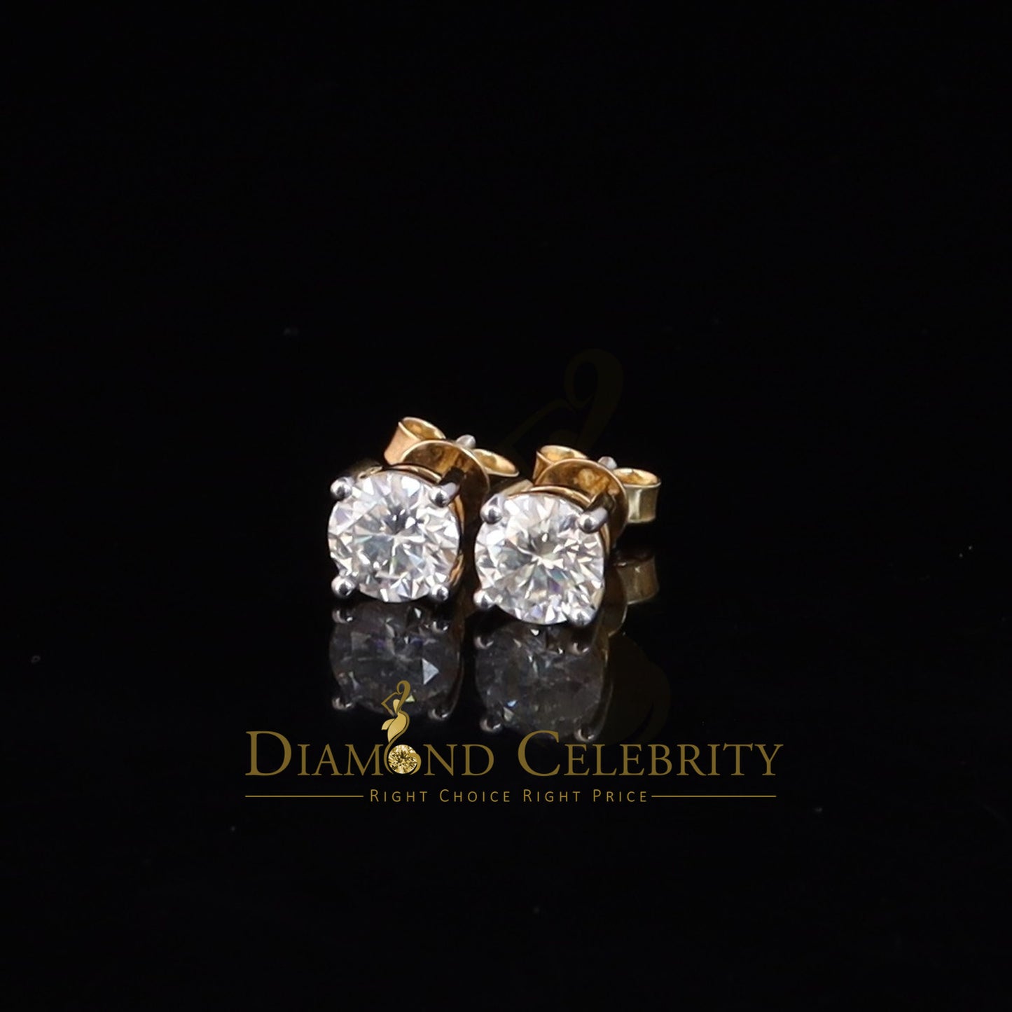 DiamondCelebritees Mens/Women Stud Yellow 925 Silver W/ 2.00ct VVS 'D' Moissanite Stud Earring