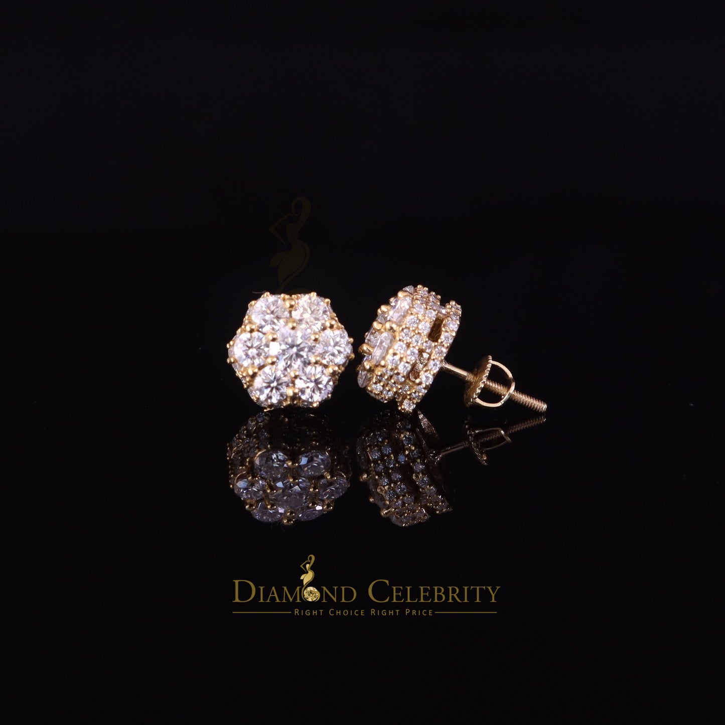 DiamondCelebritees Men's/Women's 925 Silver Yellow 2.00ct VVS 'D' Moissanite Floral Stud Earrings