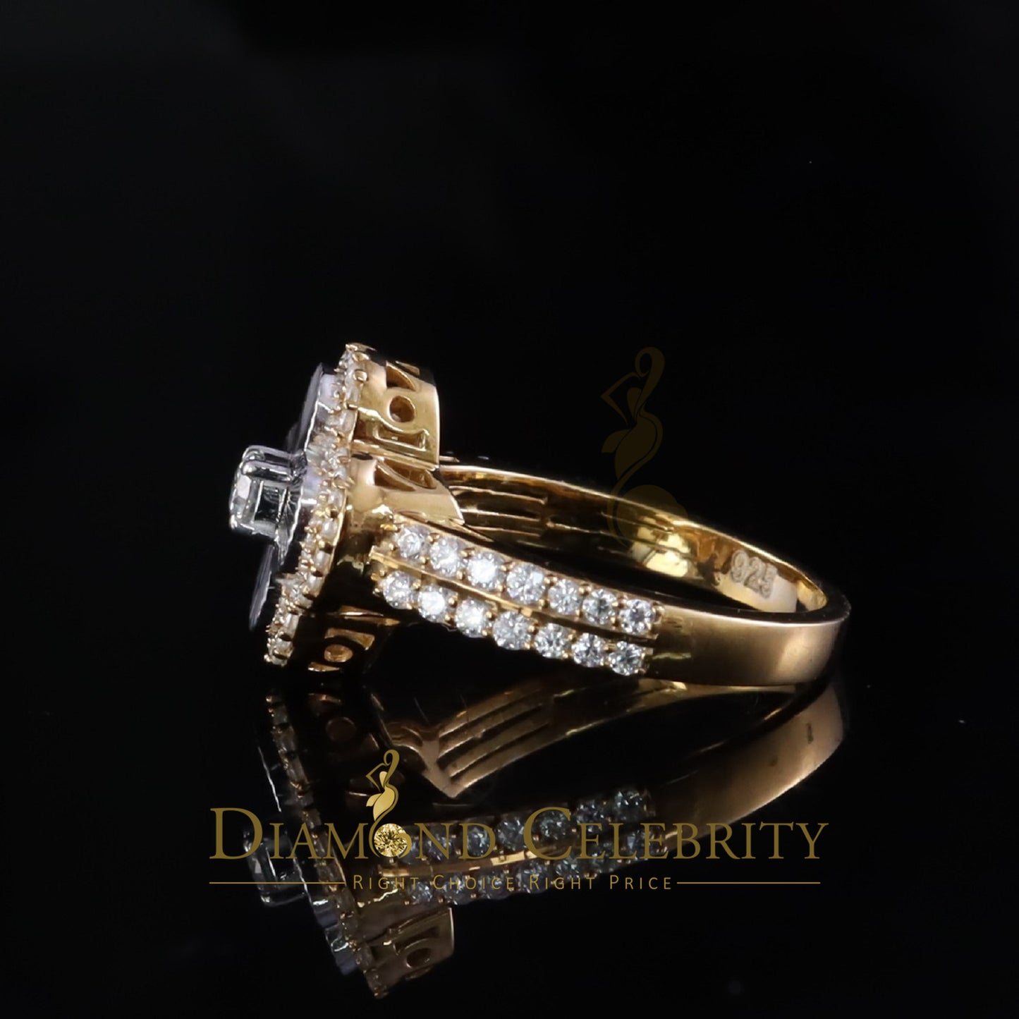 DiamondCelebritees 1.25ct VVS D Good Luck Solitaire Silver Moissanite Yellow Ring SZ 7 For Women's