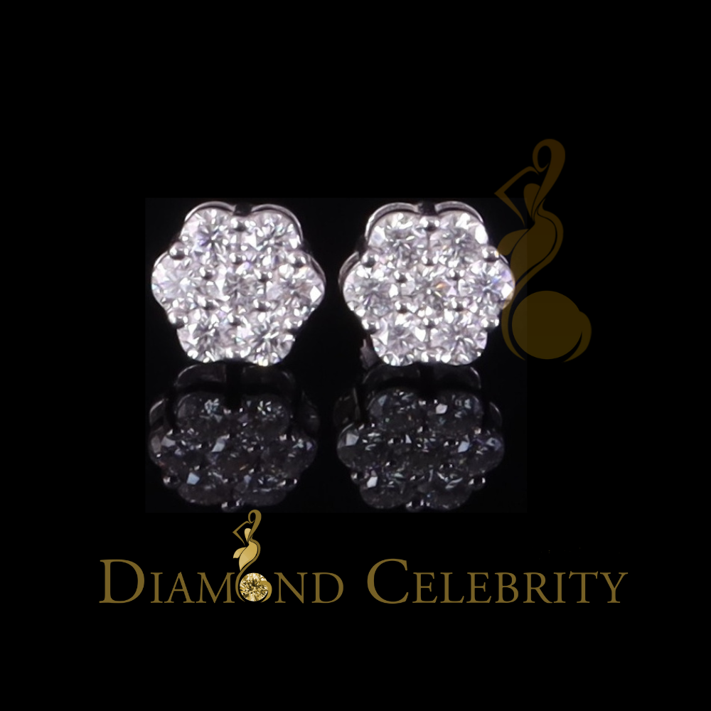 Diamondcelebritees 925 Silver White 1.00ct VVS 'D' Moissanite Floral Stud Earrings Men's/Womens