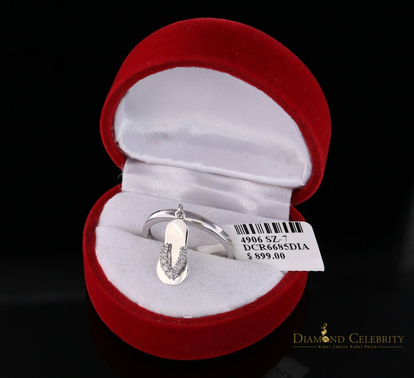 DiamondCelebritees Real 10kt White Gold with 0.08CT Real Diamond Slipper Style Style Ring size 7