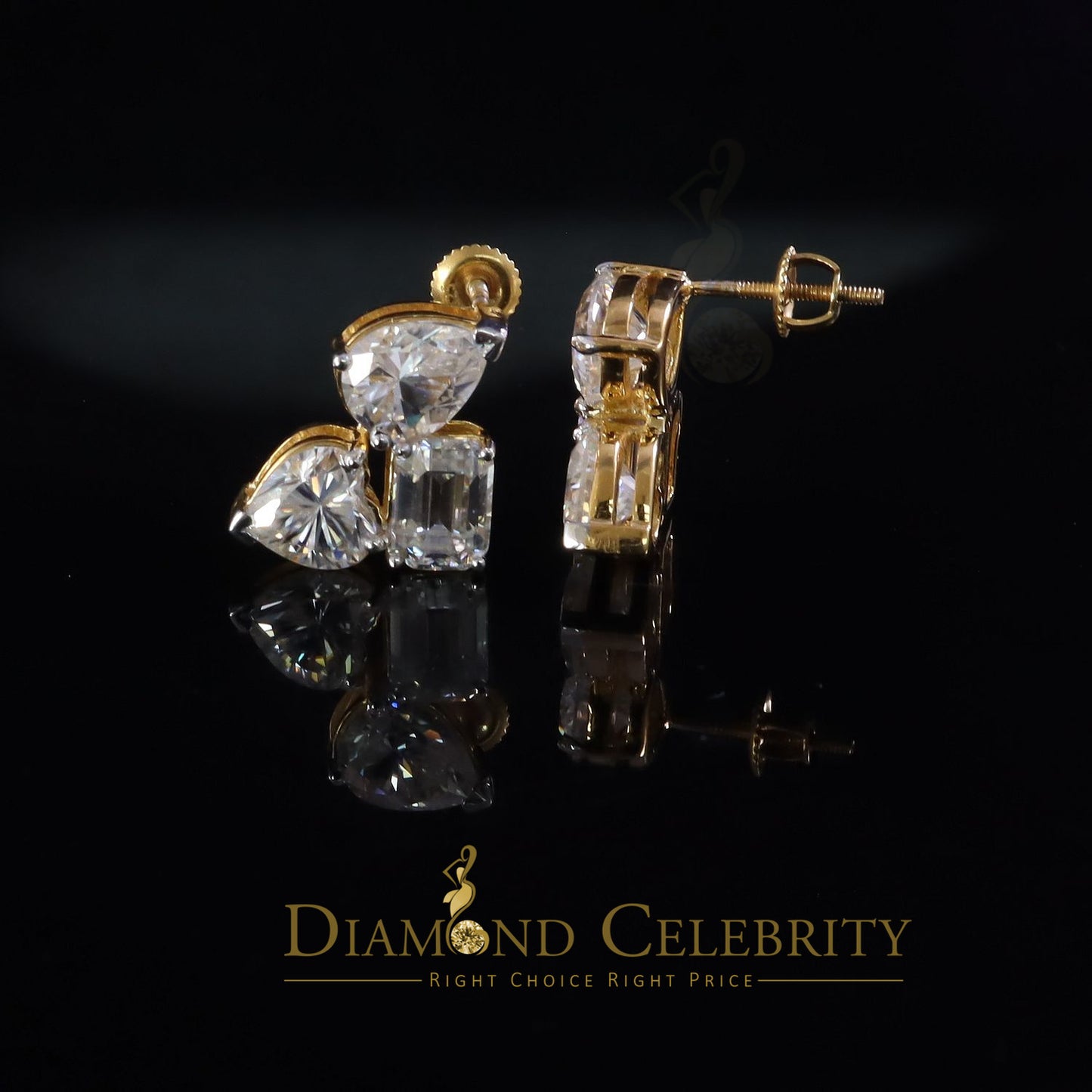 DiamondCelebritees Classy Stud Earring 7.00CT VVS 'D Moissanite Women's 925 SilverYellow Toi et Moi