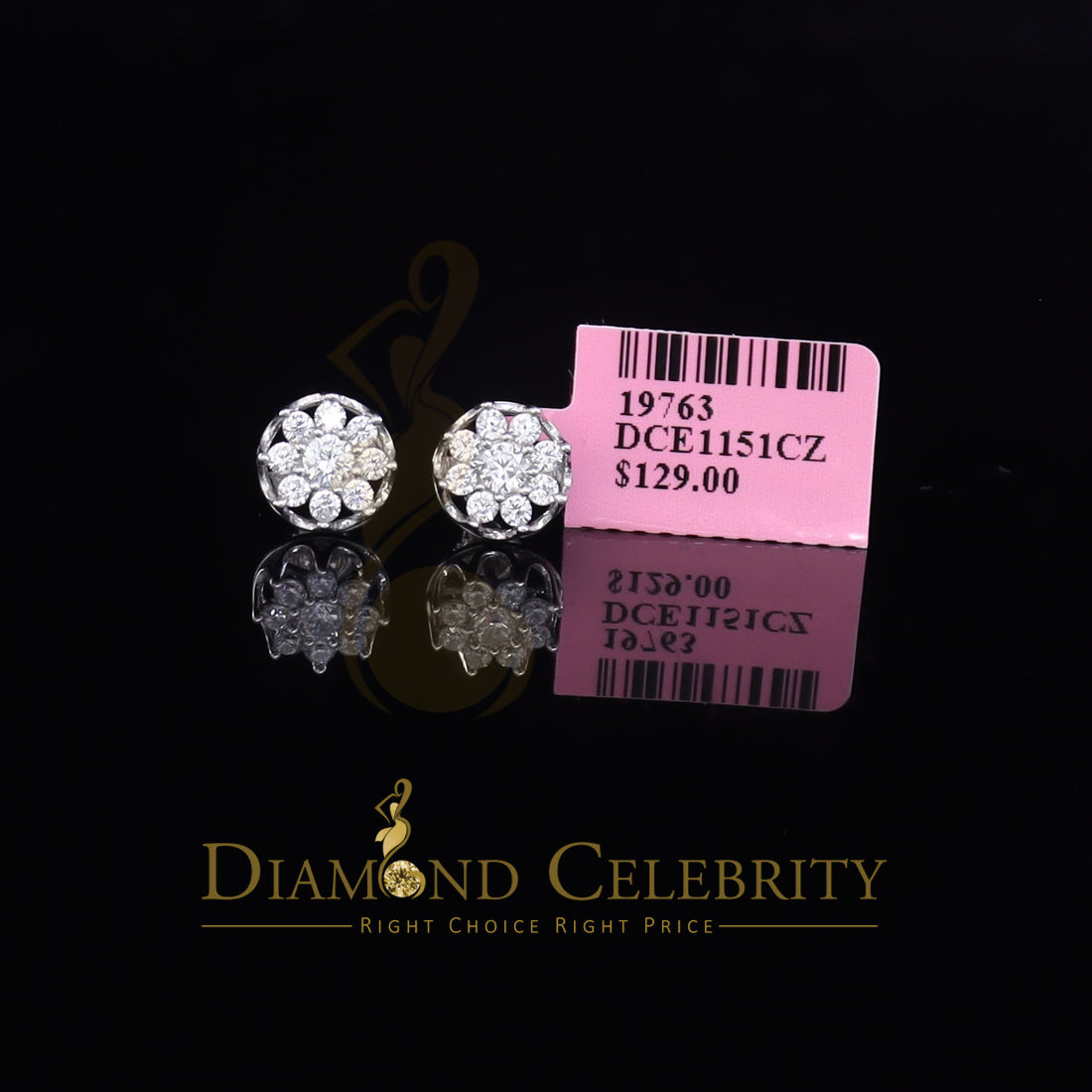 DiamondCelebritees 925 White Silver Sterling 1.34ct Cubic Zirconia Hip Hop Floral Women's Earrings