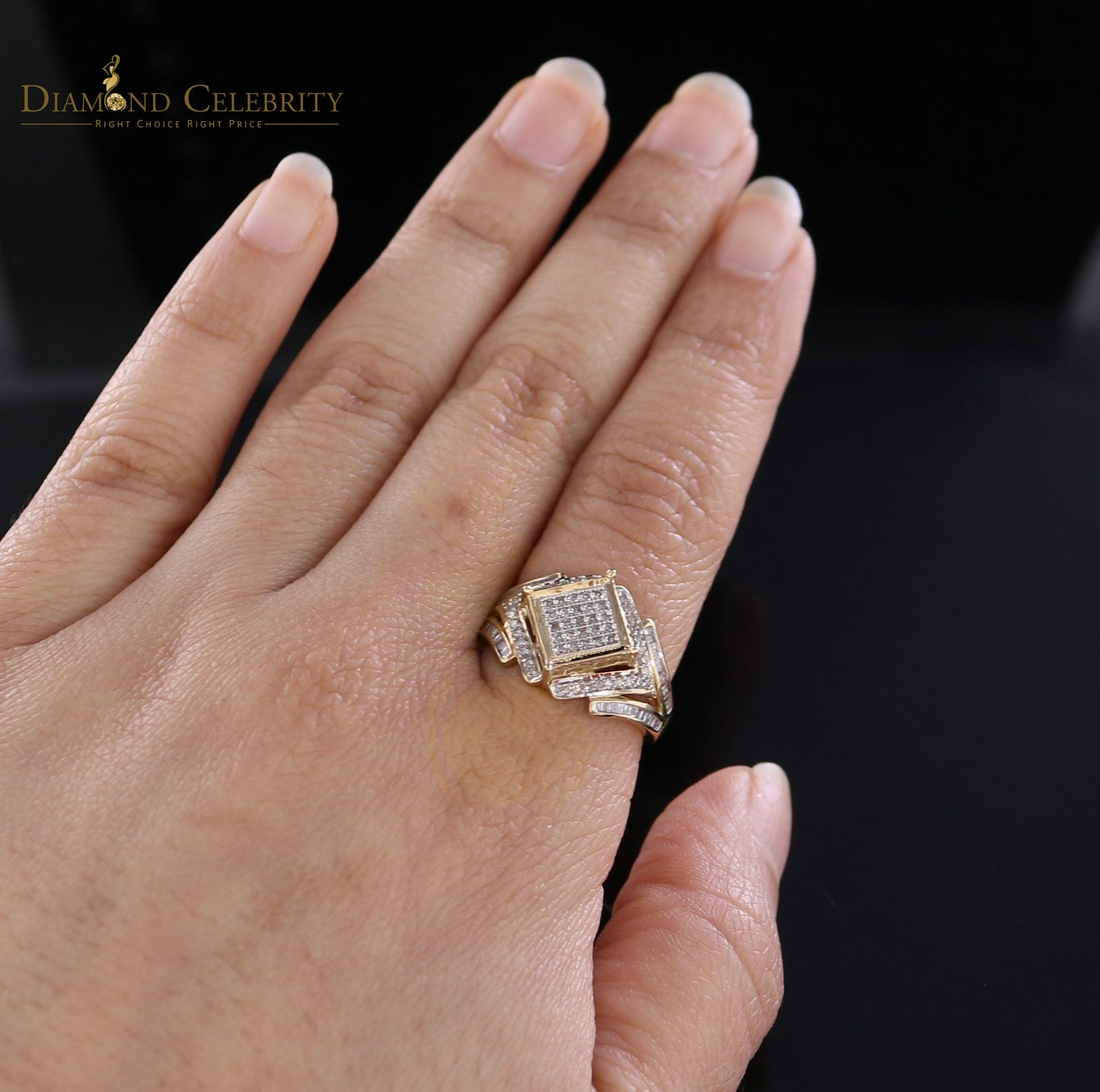 DiamondCelebritees Real 0.66ct Diamond 925 Sterling Silver Yellow Square Womens Engagement Ring SZ7