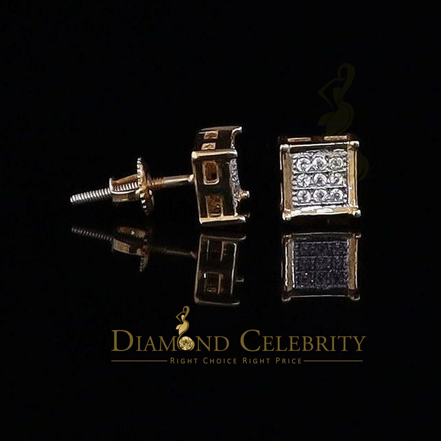DiamondCelebritees Yellow 925 Silver 0.14ct Men's & Women's Elegant Cubic Zirconia Square Earrings