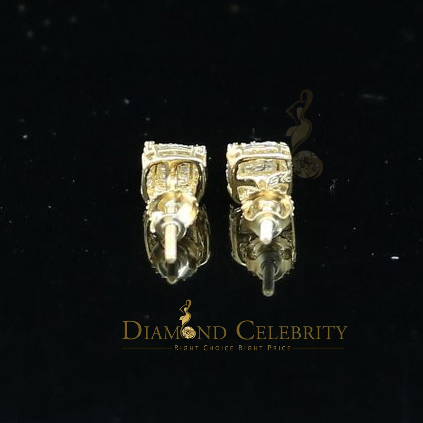 DiamondCelebritees 0.10ct Diamond 925 Sterling Silver Yellow Square Earring For Men's / Women's