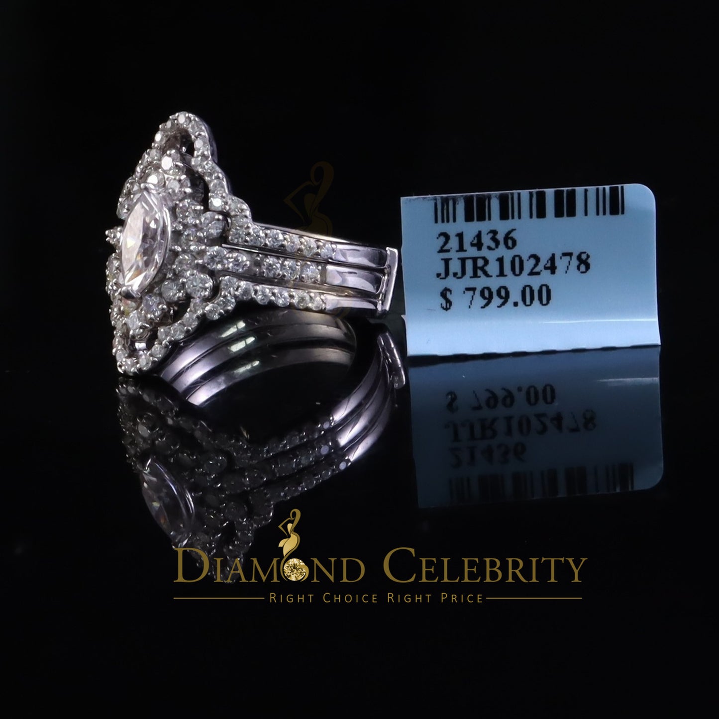 DiamondCelebritees Womens 2.00ct VVS 'D' Marquise Moissanite 925 Sterling Silver White Ring Size 7