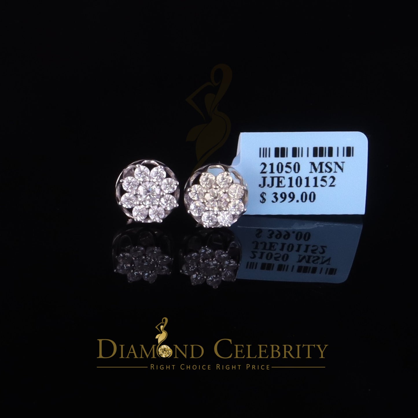 Diamondcelebritees Men's/Womens 925 Silver White 1.00ct VVS 'D' Moissanite Floral Stud Earrings