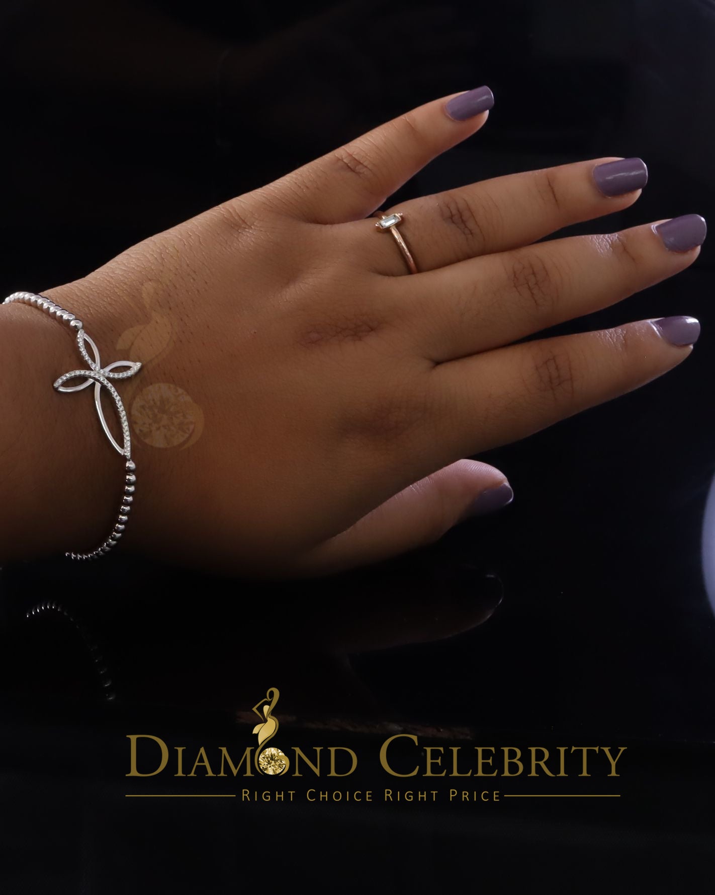 Diamondcelebritees Adjustable Cross Pearl Style Chain White Sterlng Silver Cubic Zirconia Bracelete