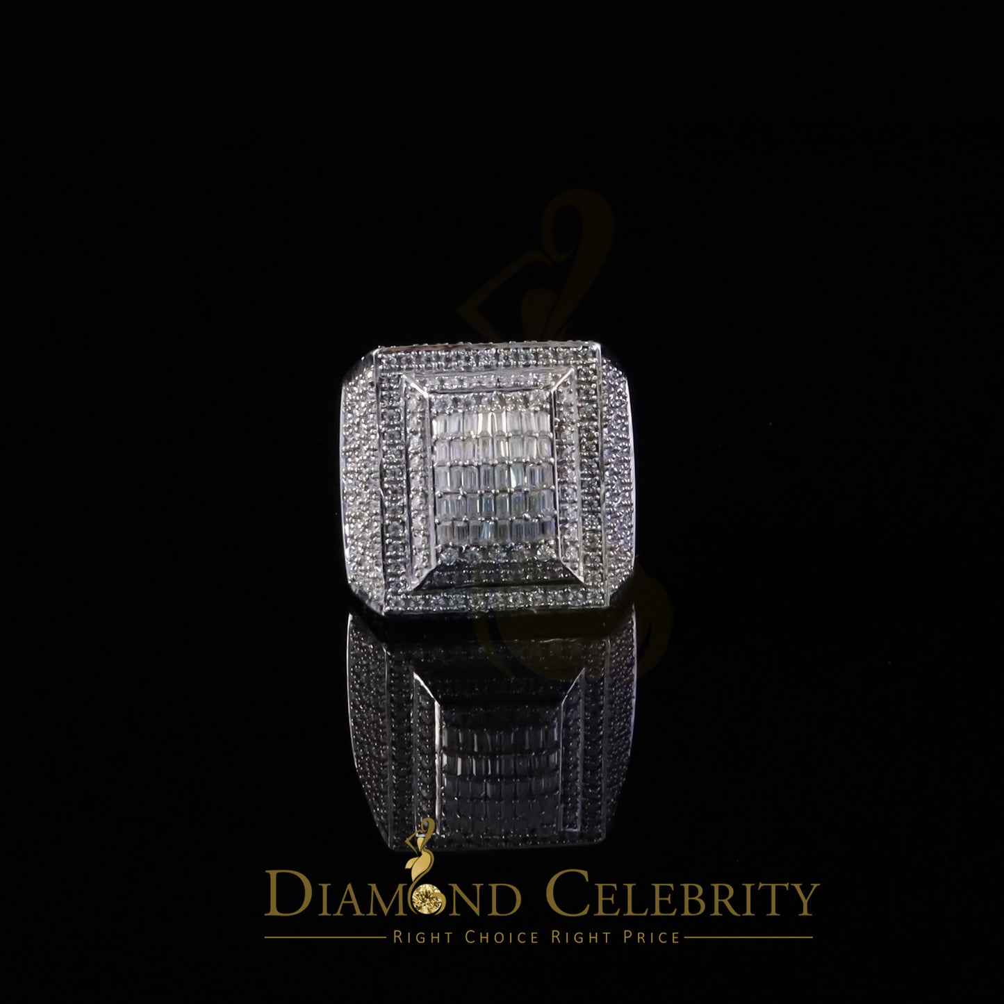 DiamondCelebritees Men's for 925 White Silver 4.00ct VVS 'D' Moissanite 3D Square Rings Size 10