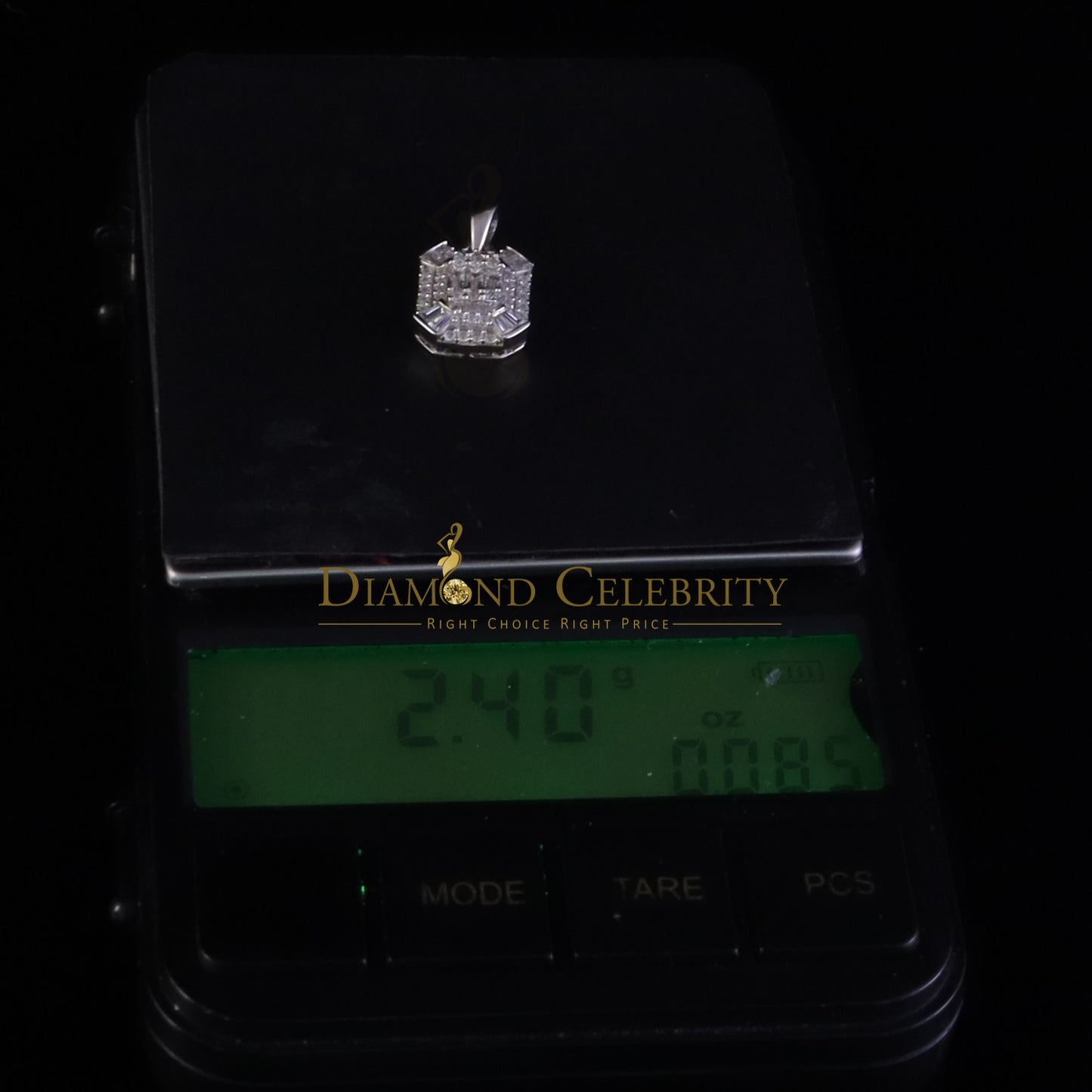 Diamondcelebritees Rectangle shape 0.75ct VVS D. Moissanite Pendant Women's small 925 White Silver