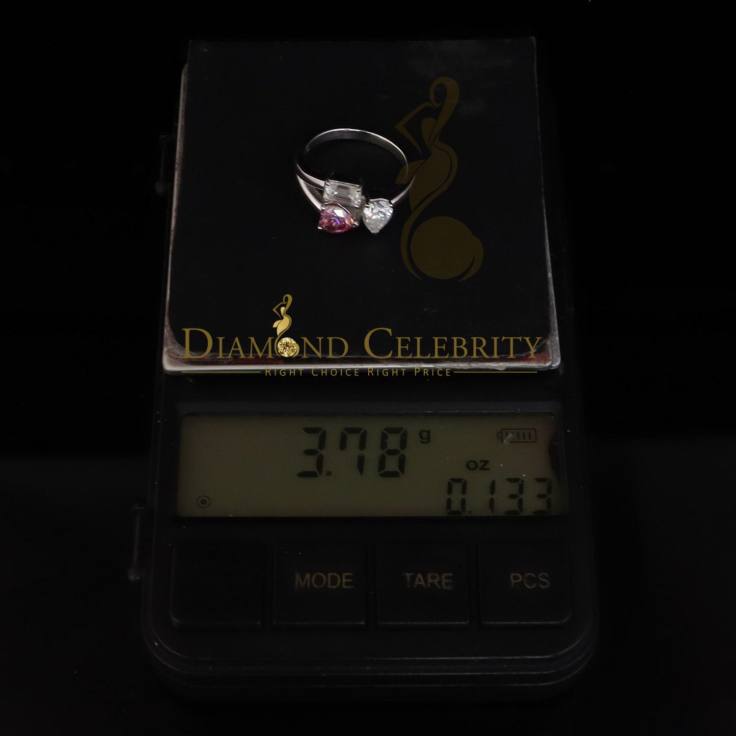 DiamondCelebritees 2.50CT Women's925 Silver VVS D Pink&White Moissanite Toi Moi RingSZ 7
