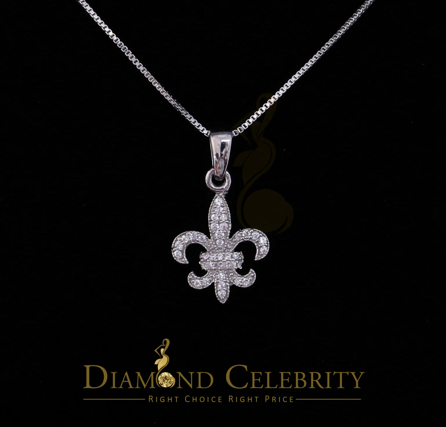 DiamondCelebritees 925 Sterling Silver Fleur de Lis Shape Pendant with 0.38ct Cubic Zirconia
