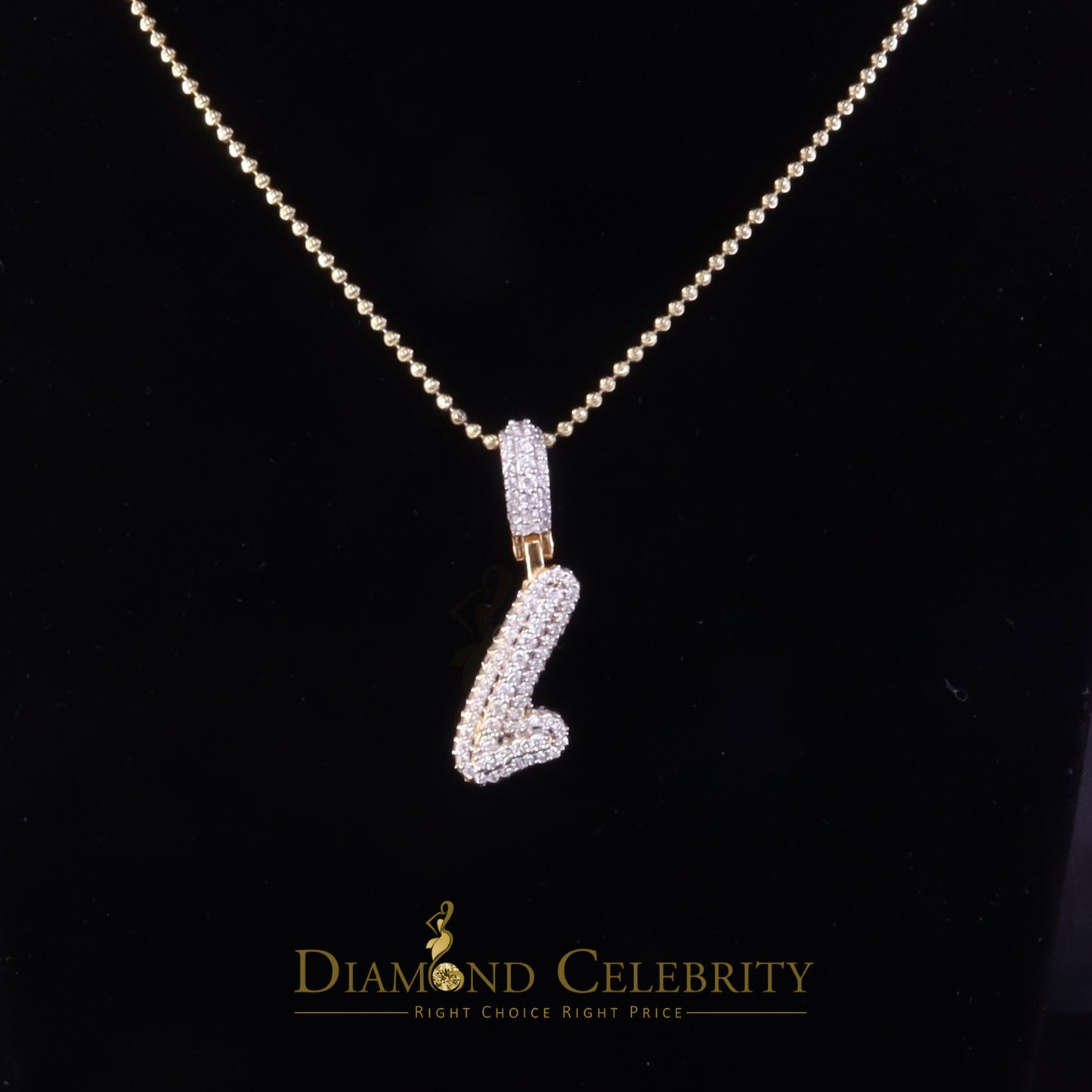 DiamondCelebritees Yellow Cursive 3D Alphabet Shape 925 Sterling Silver Cubic Zirconia Pendant