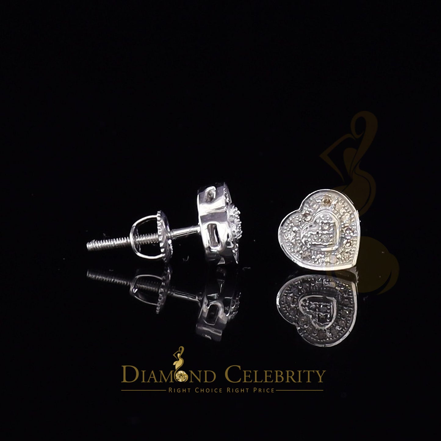 DiamondCelebritees Micro Pave 0.11ct Real Diamonds 925 White Silver Women's & Men's Heart Earrings