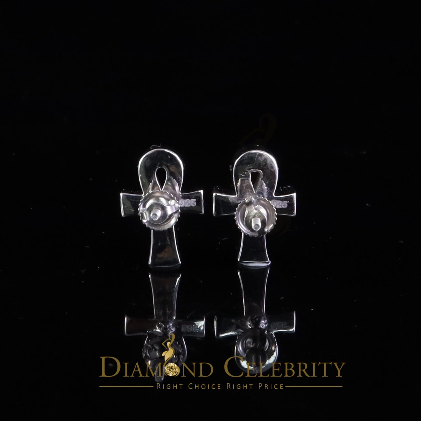 Diamondcelebritees Small White 0.50ct VVS 'D' Moissanite Men's/Womens 925 Silver Ankh Stud Earrings