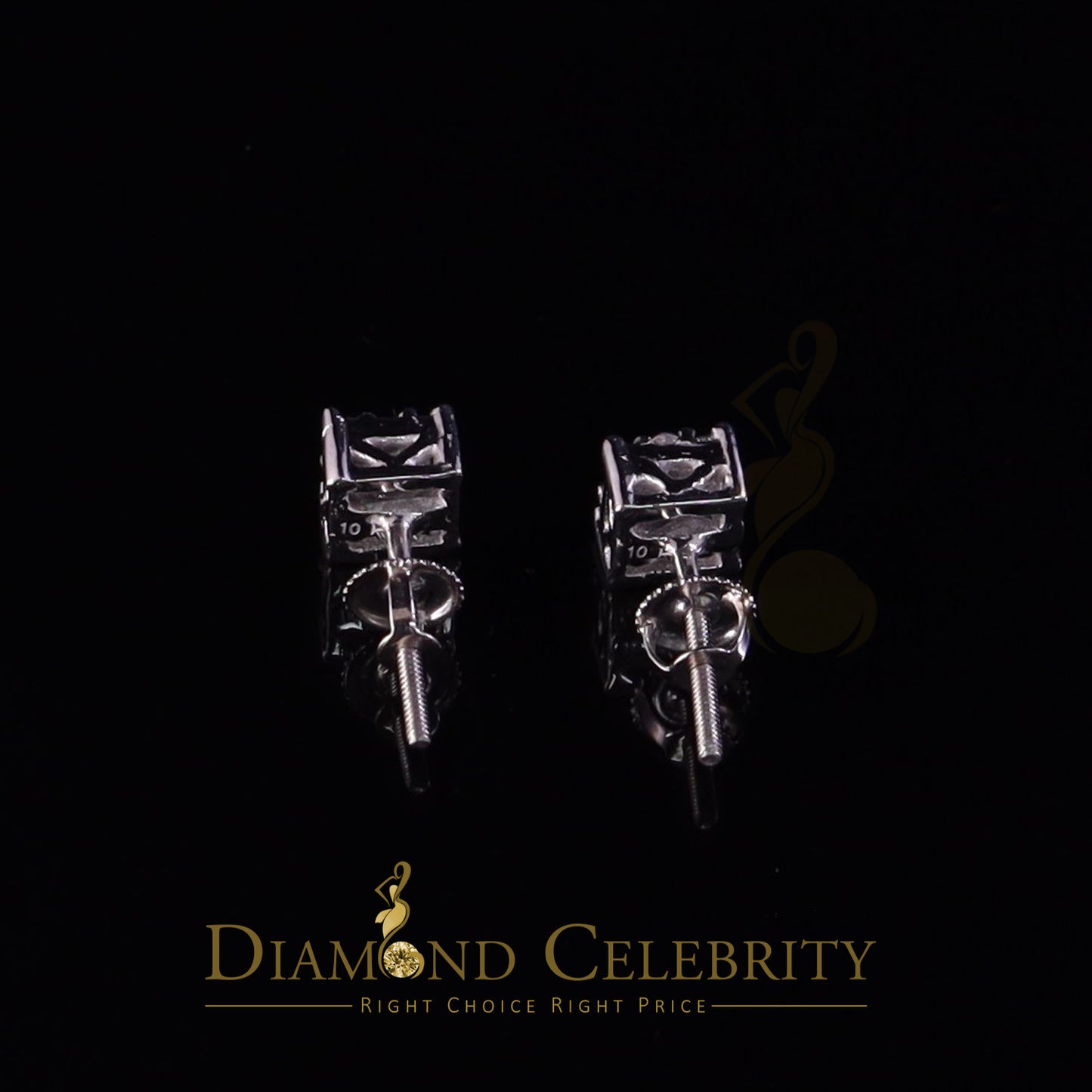 DiamondCelebritees 10k Real White Gold 0.33ct VVS 'D' Color Real Moissanite Stud Square Earrings