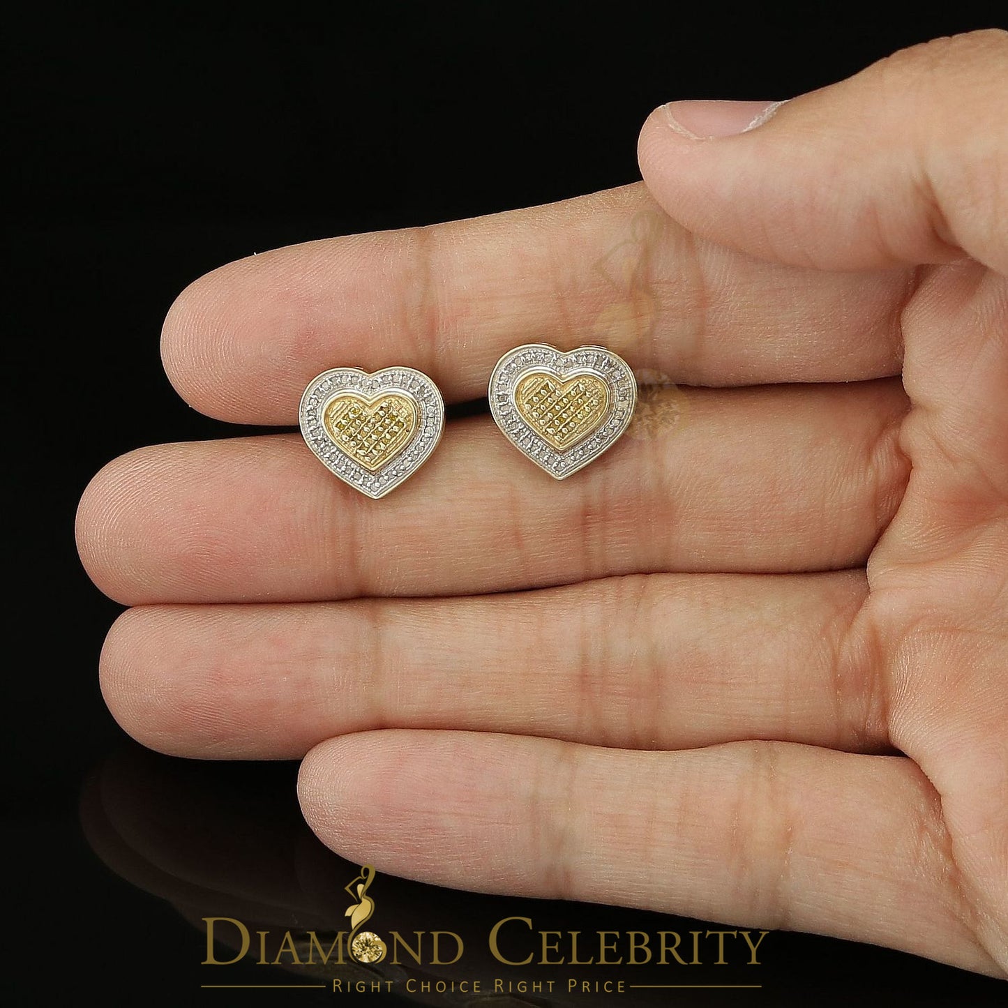 DiamondCelebritees Aretes Para Hombre Heart 925 Yellow Silver 0.30ct Diamond Women's /Men's Earring