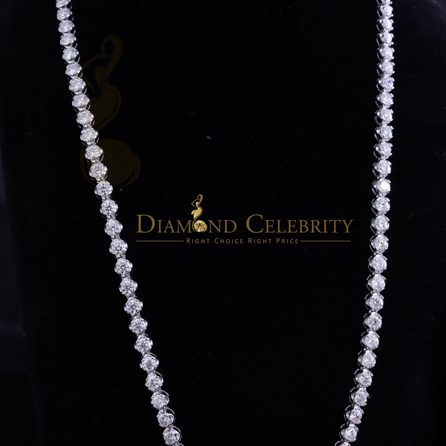 DiamondCelebritees 925 Silver White 20ct Moissanite Tennis Men's Necklace size 22inch & Width 6mm