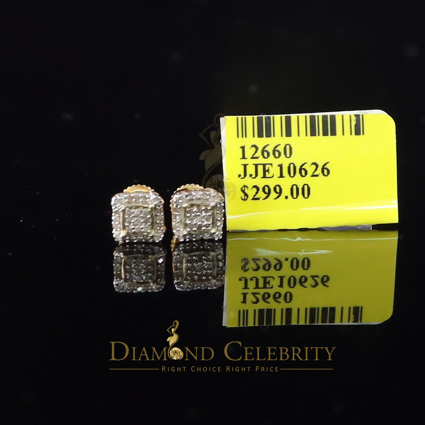 DiamondCelebritees 0.10ct Diamond 925 Sterling Silver Yellow Square Earring For Men's / Women's