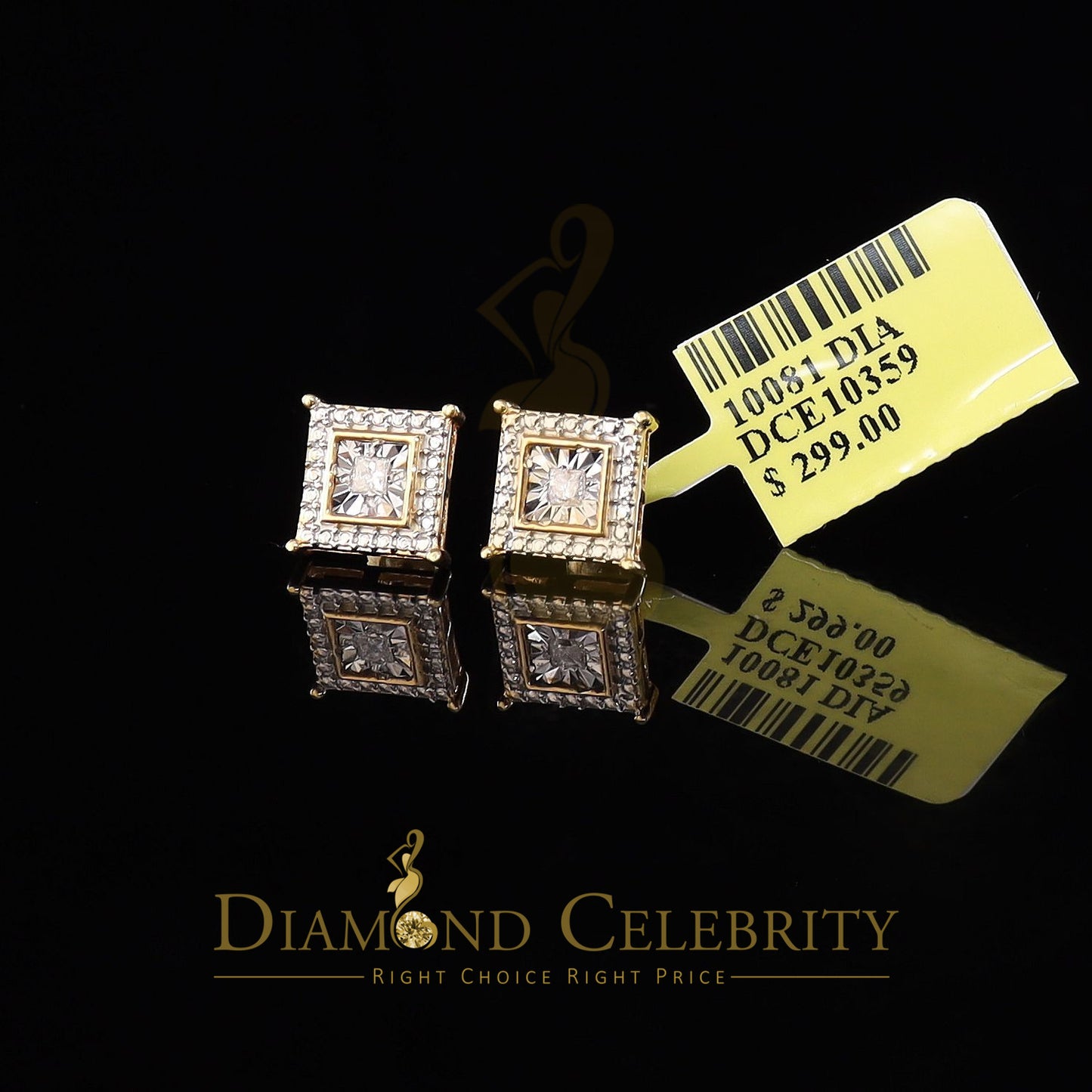DiamondCelebritees 0.10ct Diamond Stud Earrings Yellow 925 Sterling Silver For Men's & Women's