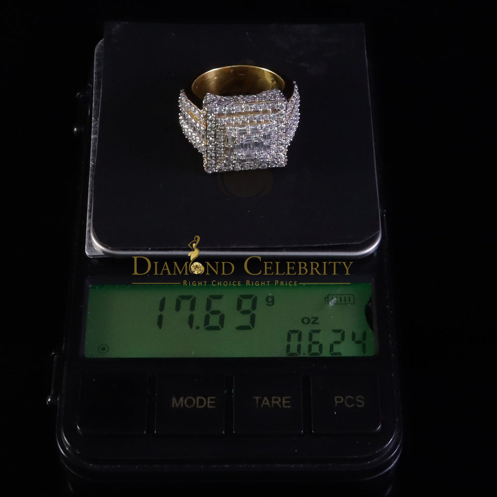 DiamondCelebritees 925 Yellow Silver 5.00ct VVS 'D' Moissanite Stone Men's for Square Rings Size 10