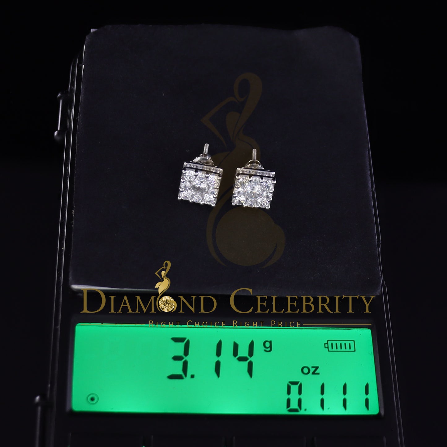 DiamondCelebritees 925 White 1.46ct Sterling Silver Cubic Zirconia Women's & Men's Square Earrings