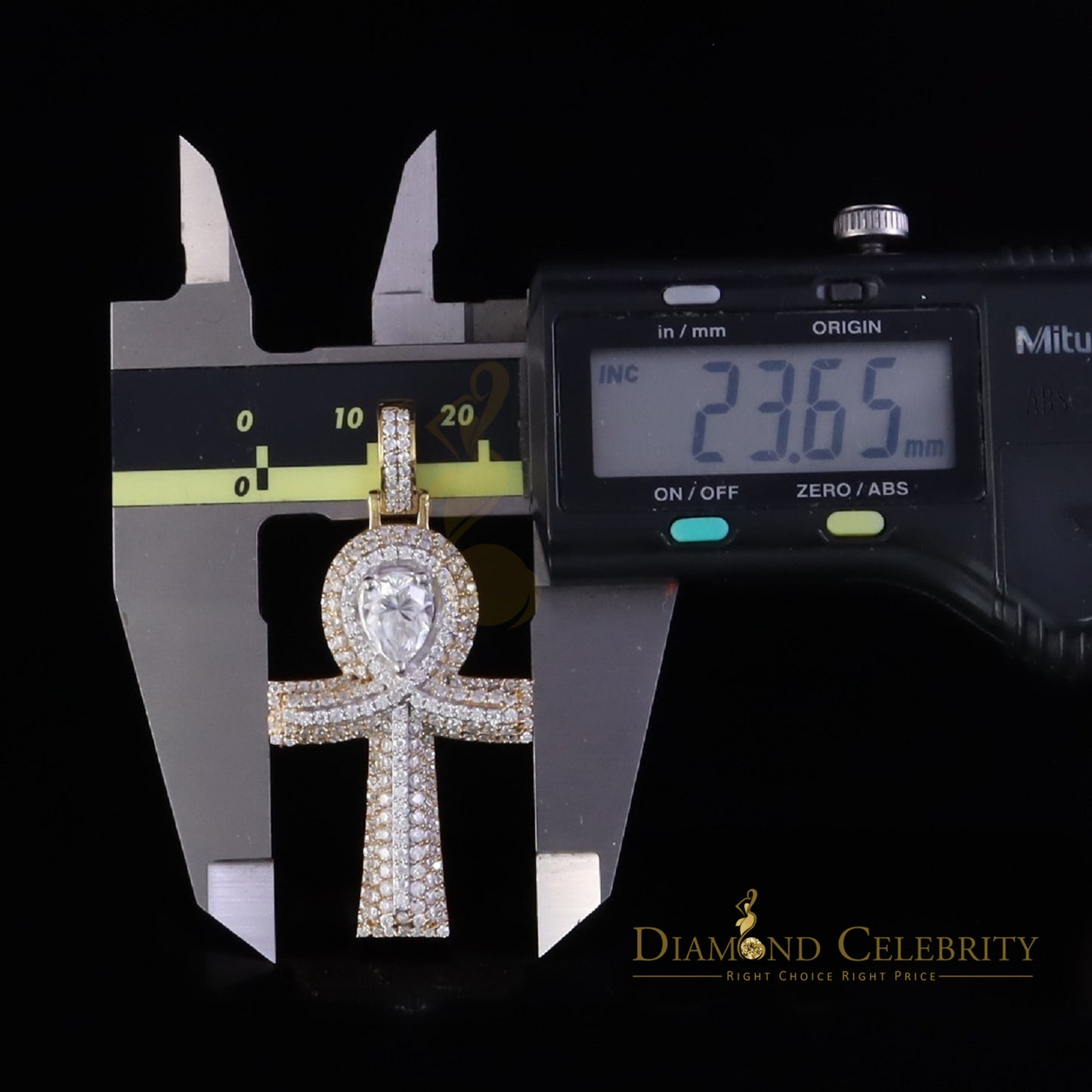 Diamondcelebritees 4.00ct VVS D Pear Shape Stone Yellow Charm Ankh Pendant Mens Silver Moissanite