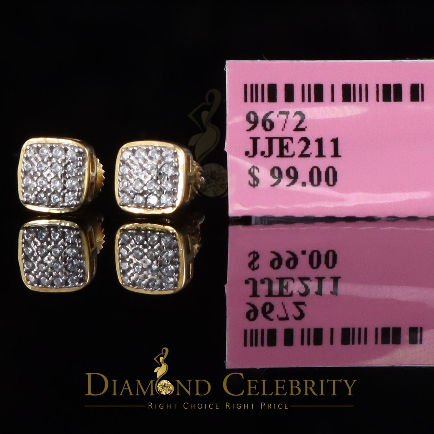 DiamondCelebritees Hip Hop 0.32ct Cubic Zirconia Yellow 925 Silver Screw Back Square Women Earrings