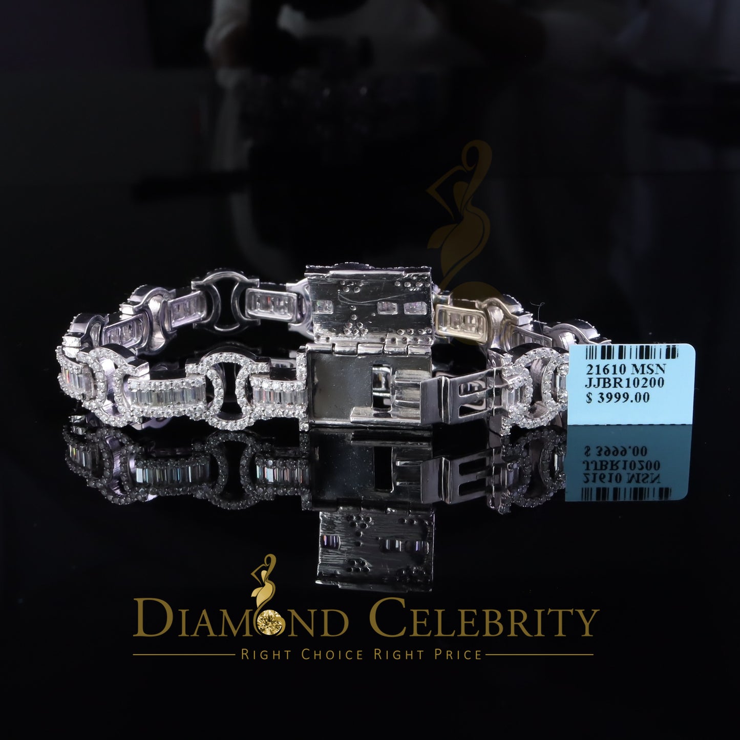 Diamondcelebritees 925 Moissanite Baguette Silver 9.00ct White Byzantine Bracelet 8 In. Mens/Womens