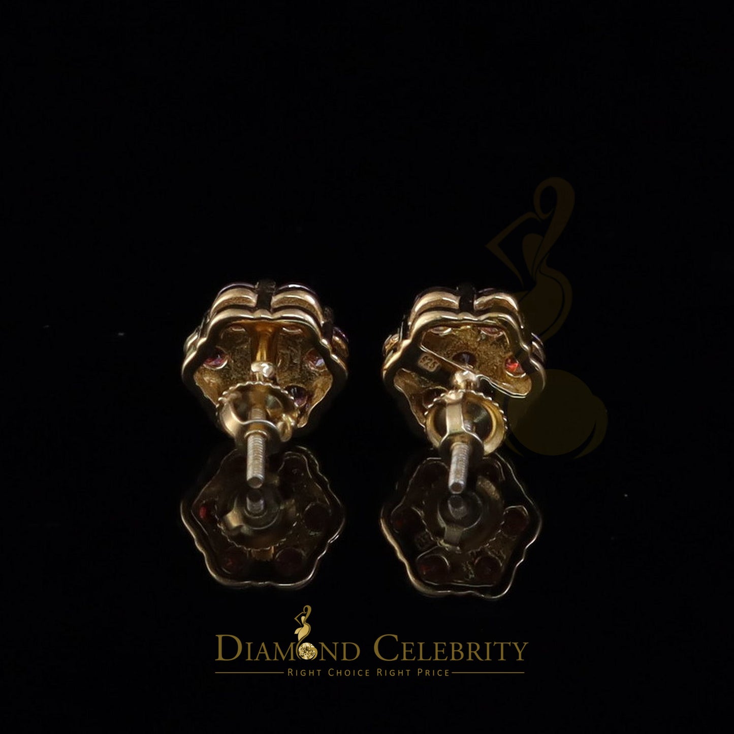 DiamondCelebritees Mens/Women's 925 Silver Yellow 1.66ct VVS D Pink Moissanite Floral Stud Earrings