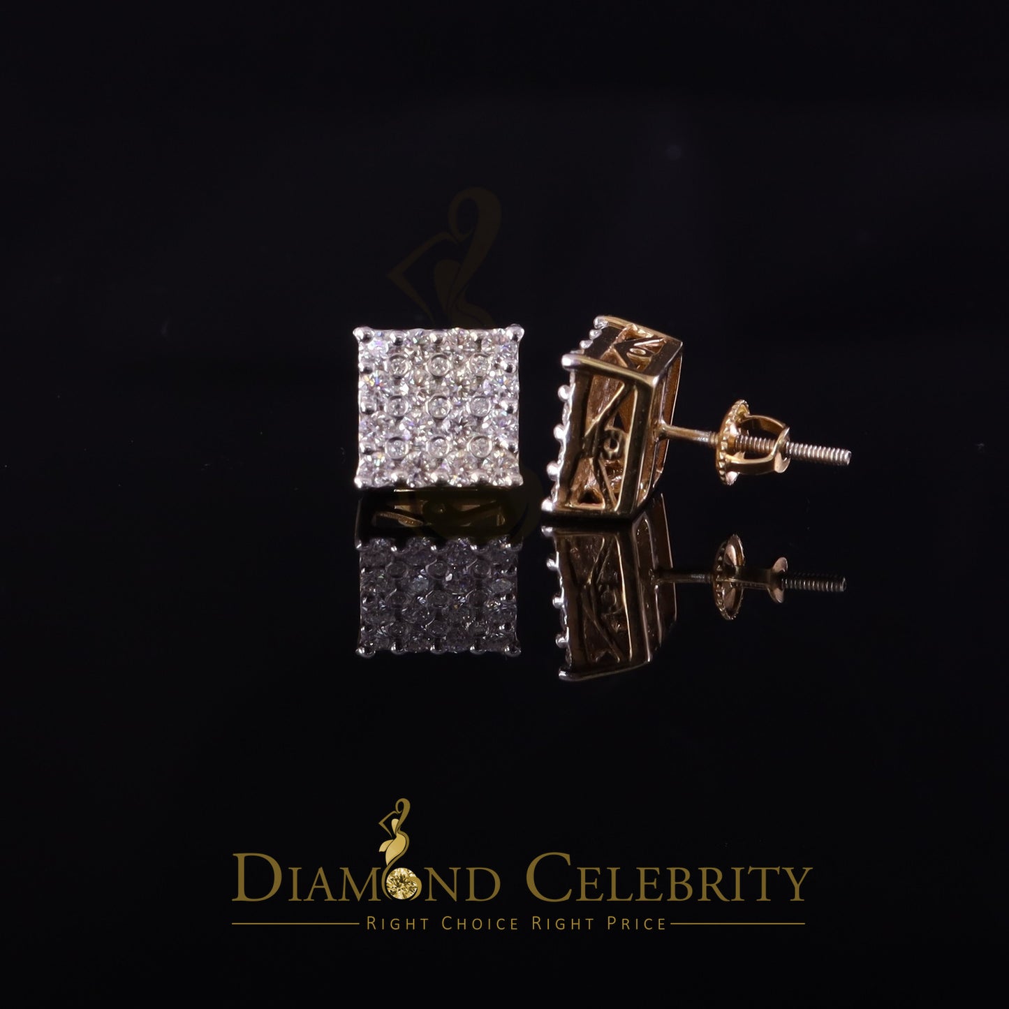 DiamondCelebritees Men's/Womens 925 Silver Yellow 1.00ct VVS 'D' Moissanite Square Stud Earrings