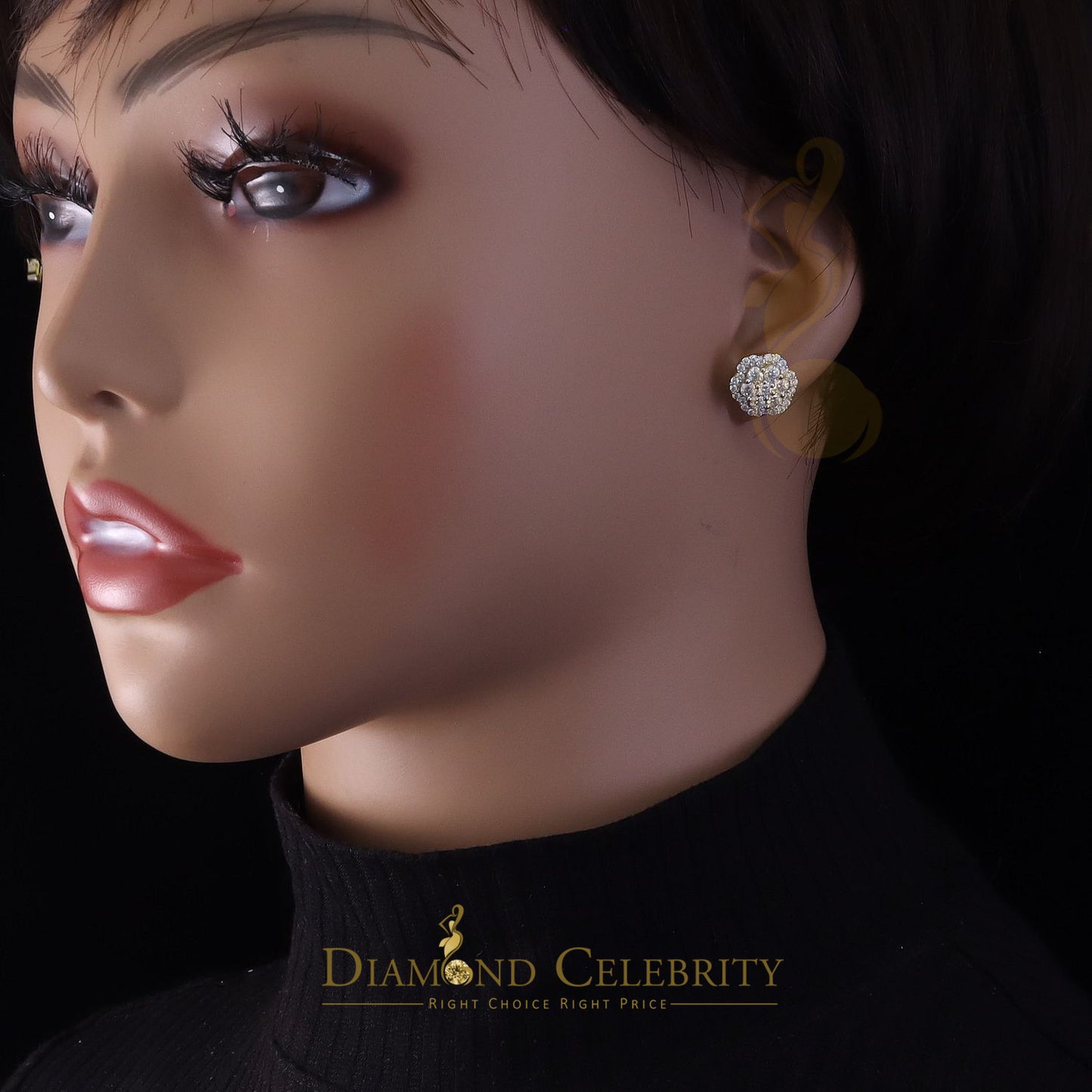 DiamondCelebritees Puffy Men/Women's 925 Silver Yellow 2.00ct VVS D Moissanite Floral Stud Earrings