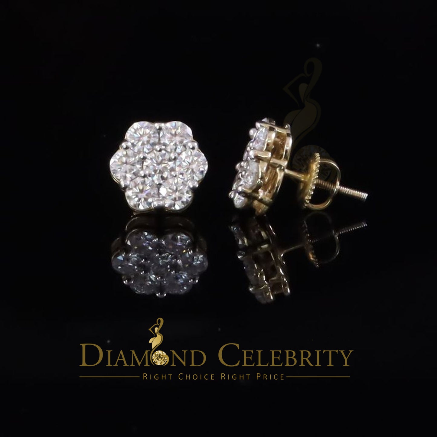 DiamondCelebritees Womens 925 Silver Yellow 2.25ct VVS 'D' Moissanite flower Stud Earrings