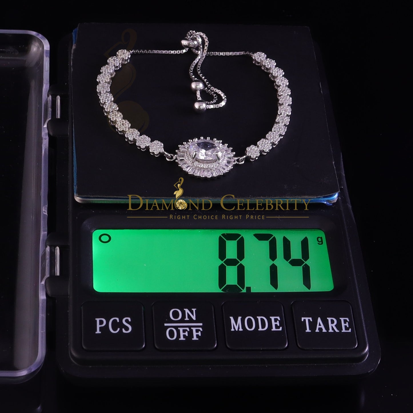 Diamondcelebritees 925 Silver Sun Shape White Bracelet Cubic Zirconia Adjustable Size 7 Inches