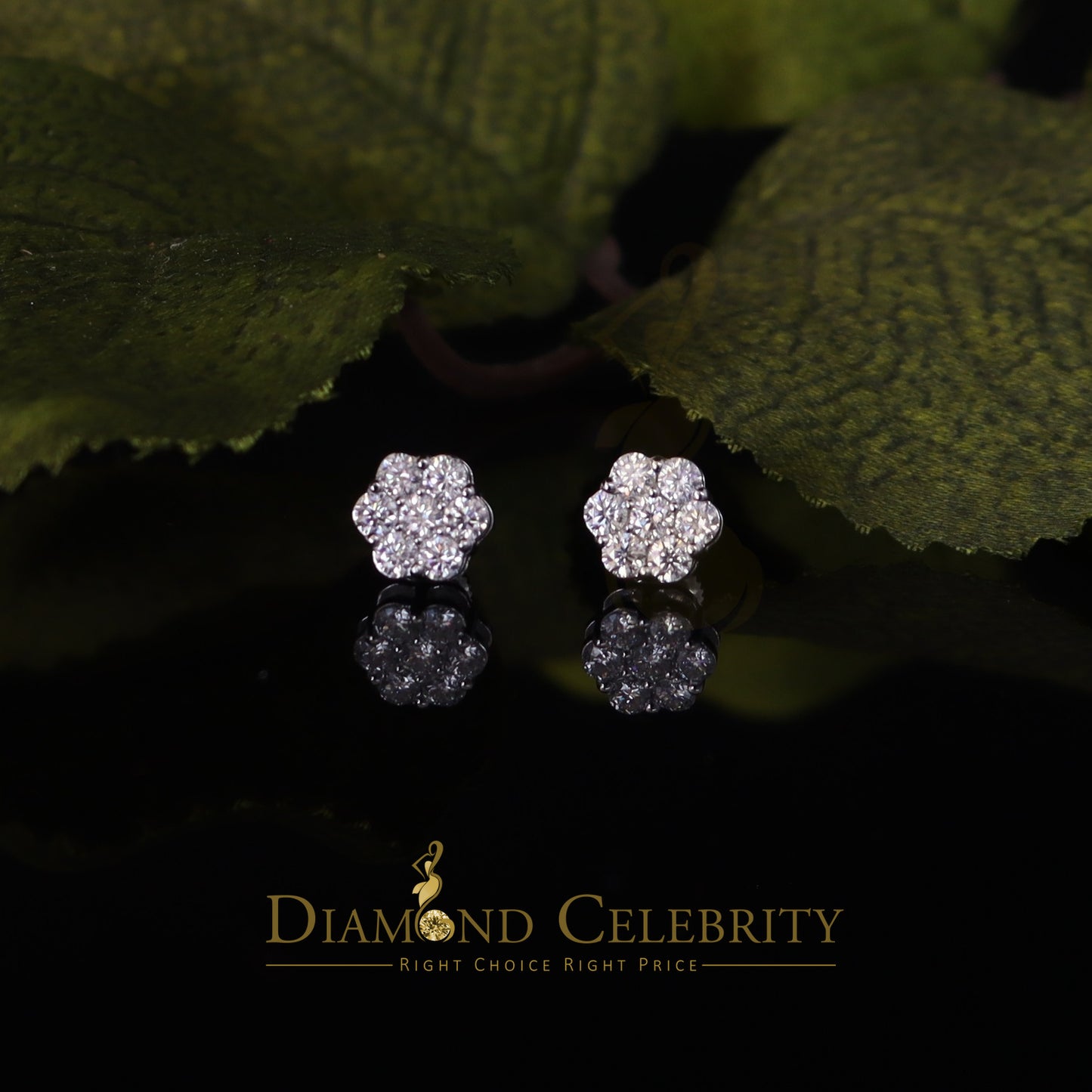 DiamondCelebritees 1.0ct Vvs 'D' Color Genuine Moissanite Stud FLORAL Earrings 10k Real White Gold