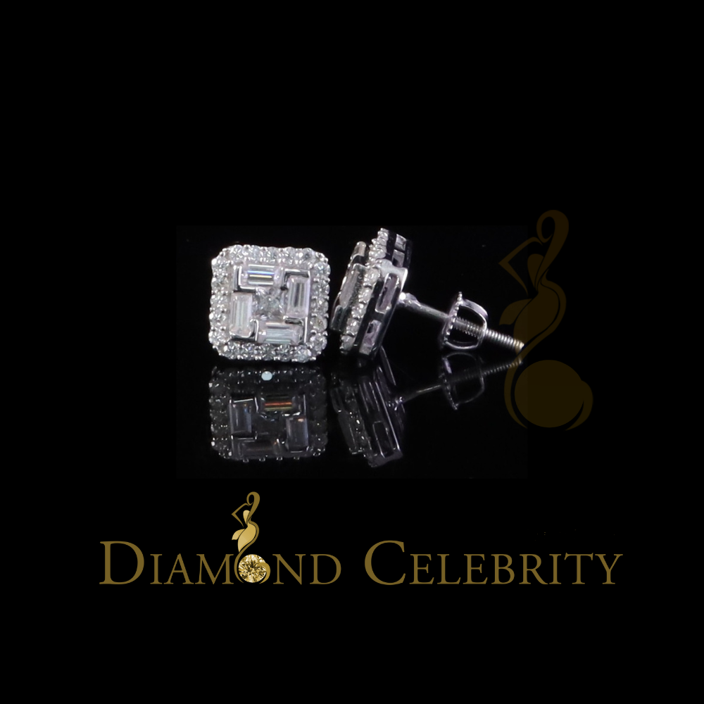 Diamondcelebritees White Silver 1.25ct VVS 'D' Moissanite Men's/Women's 925 Square Stud Earrings