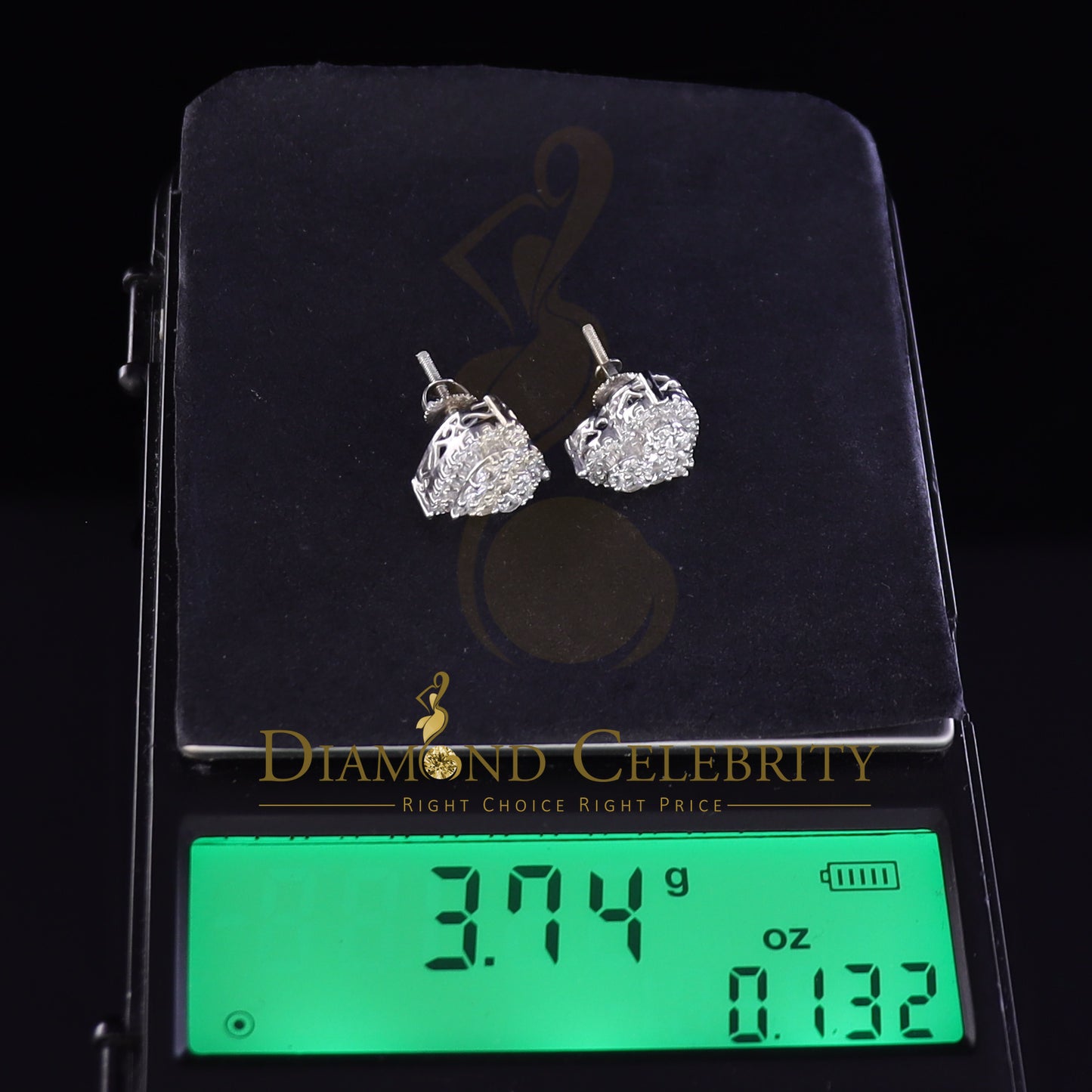 DiamondCelebritees 925 Sterling White Silver 1.64ct Cubic Zirconia Heart Women's Stud Earrings