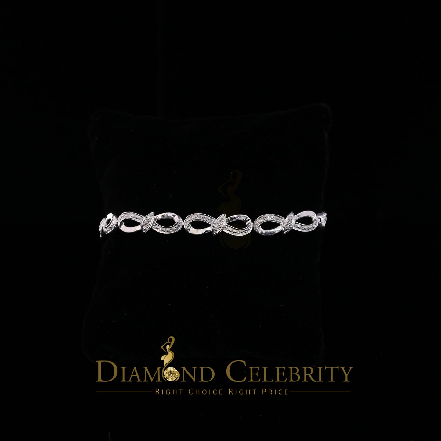Diamondcelebritees 925 Sterling Silver Infinity Style 0.15CT Real Diamond Bracelet Size 7.5 Inch