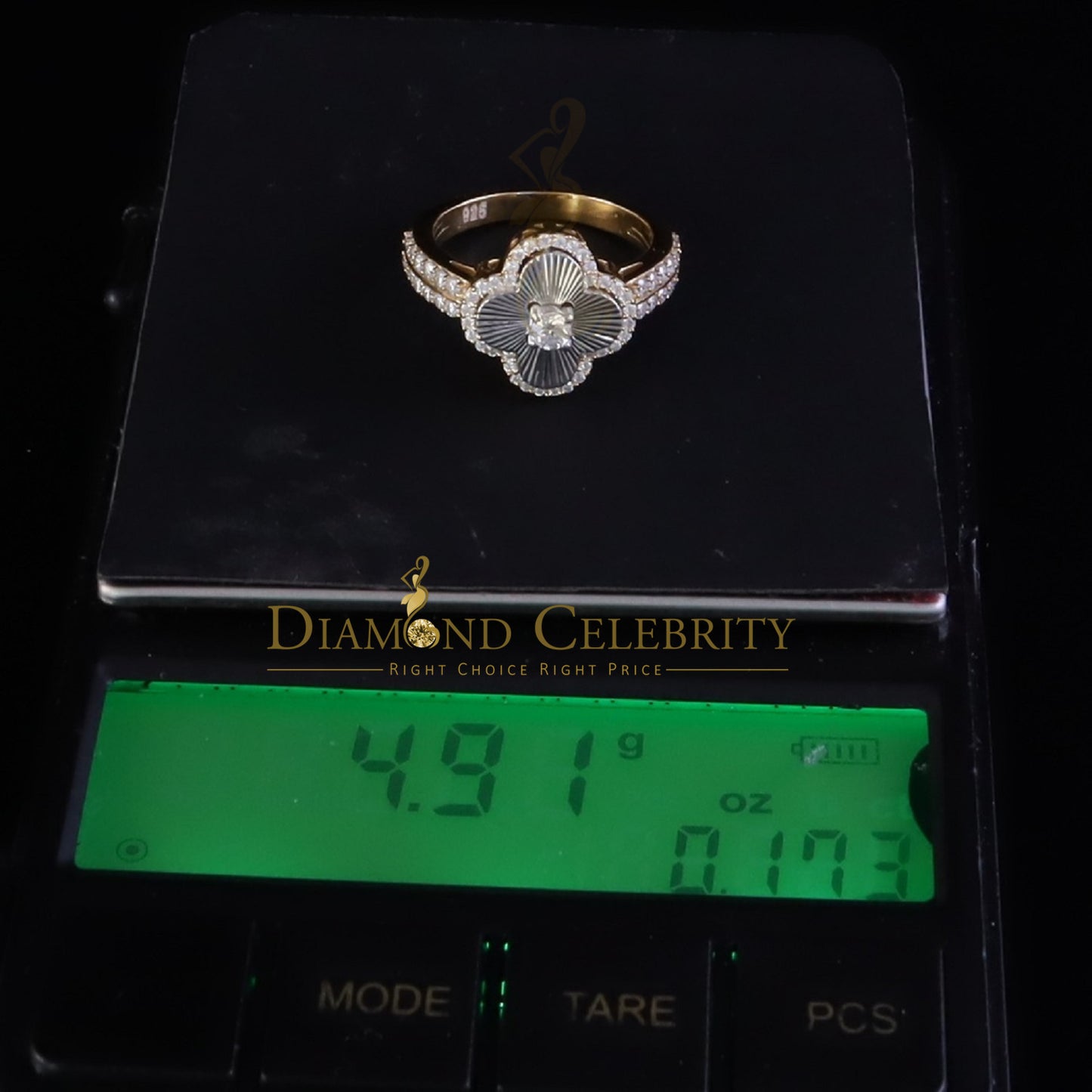 DiamondCelebritees 1.25ct VVS D Good Luck Solitaire Silver Moissanite Yellow Ring SZ 7 For Women's