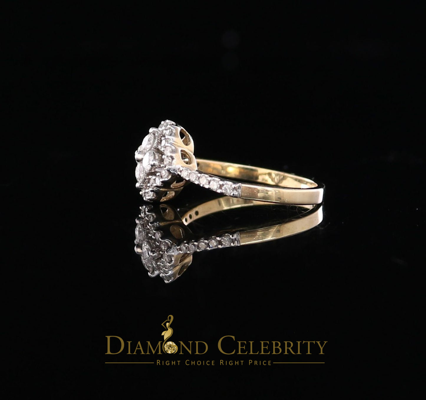 DiamondCelebritees Real 14K Yellow Gold with 0.50CT Real Diamond Floral Shape Womens Ring Size 7