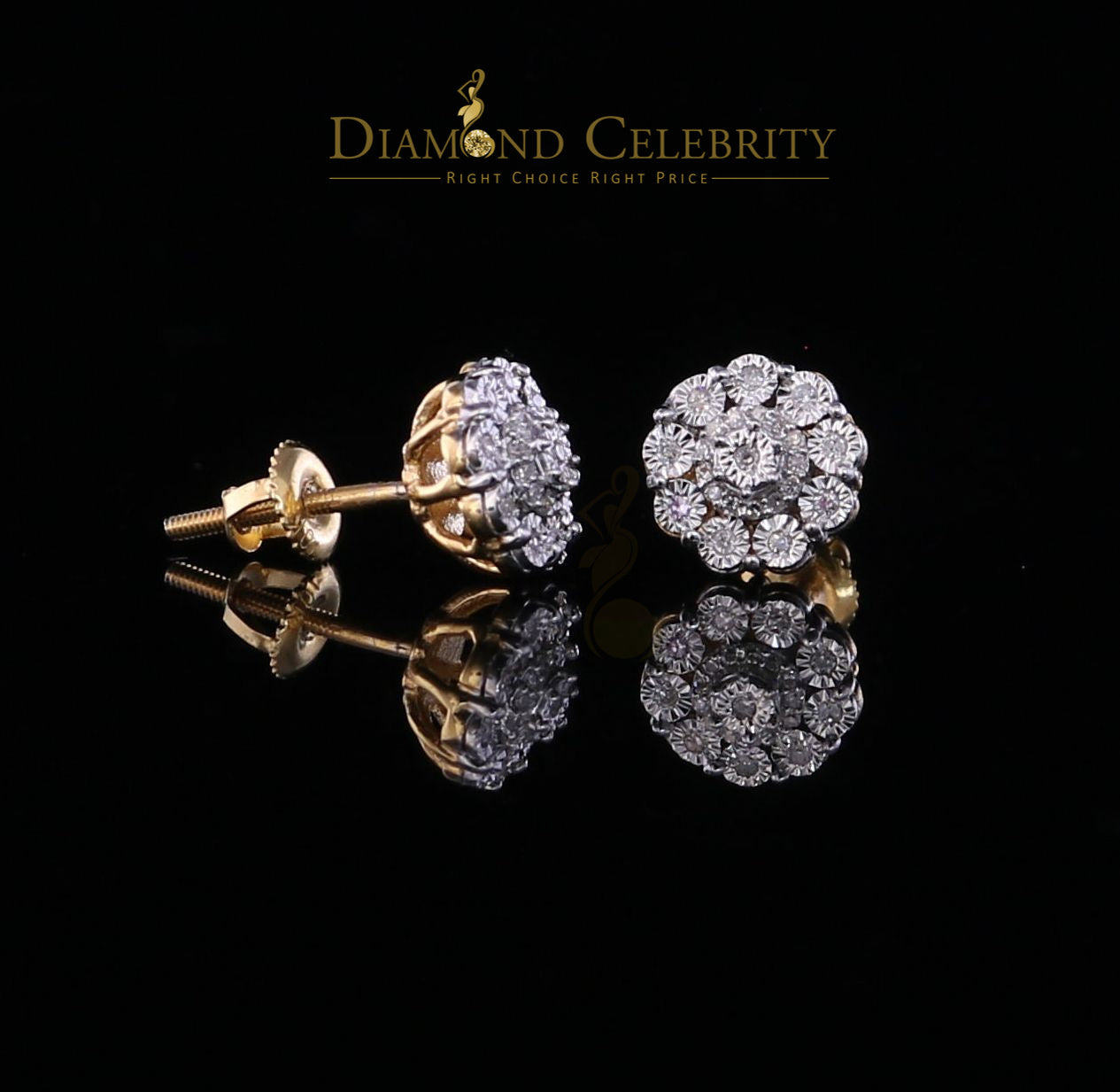 DiamondCelebritees10K Real Yellow Gold Real Micro Diamond 0.15CT Men's/Women's Stud Earring