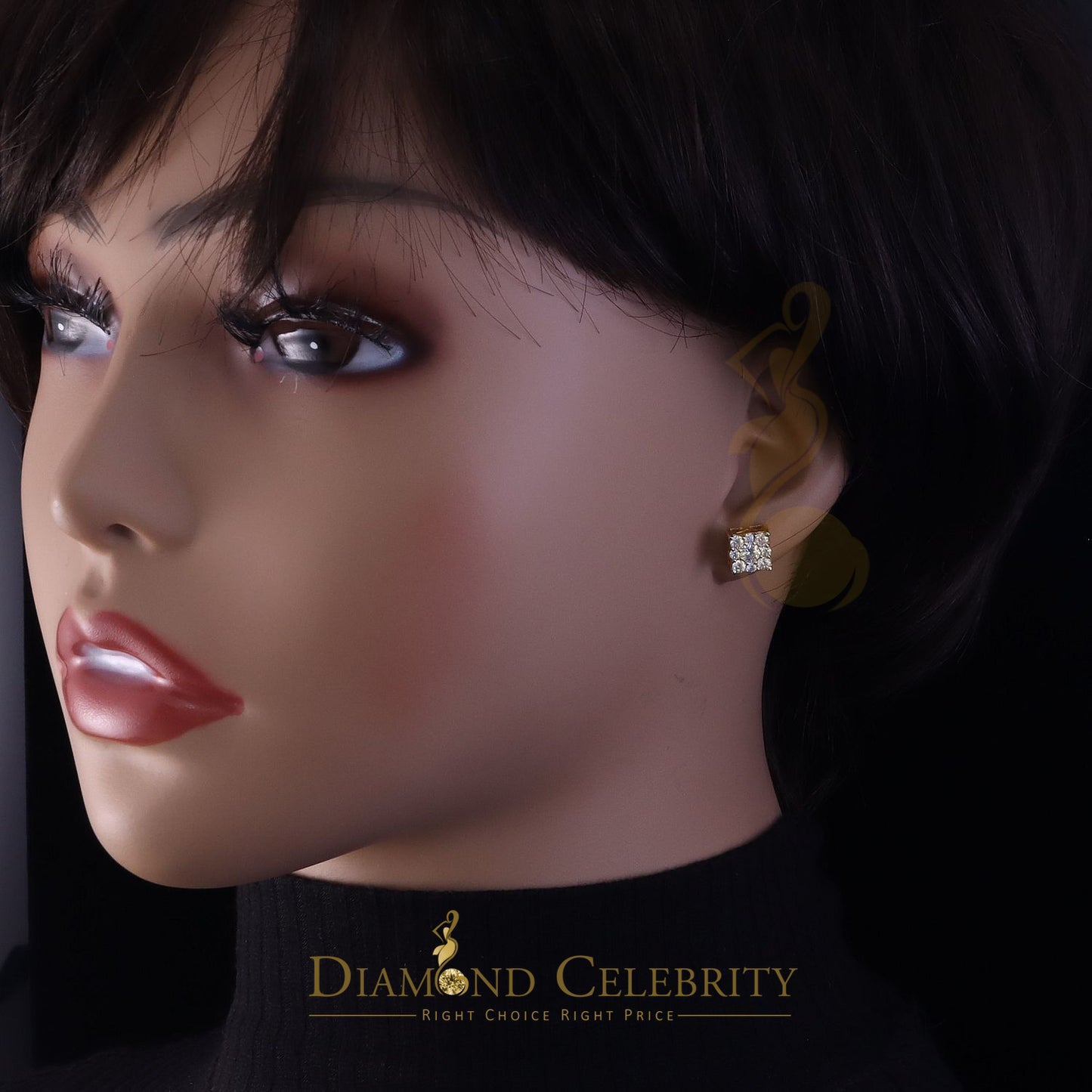 DiamondCelebritees New Women & Men 925 Silver Yellow 1.00ct VVS D Moissanite Square Stud Earrings