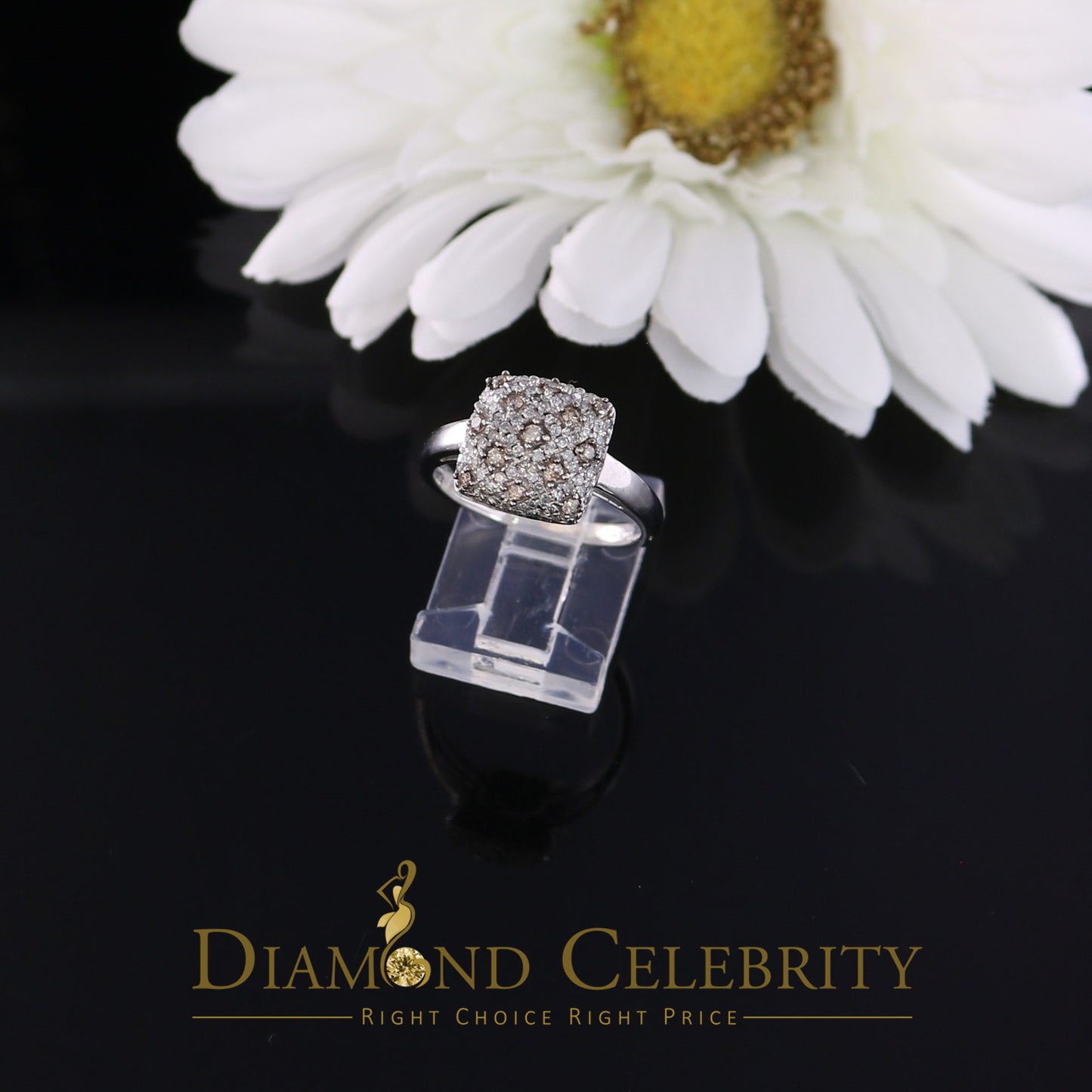 DiamondCelebritees Real 10kt White Gold with 0.50CT Genuine Diamond SQUARE shape Womens Ring Size 7
