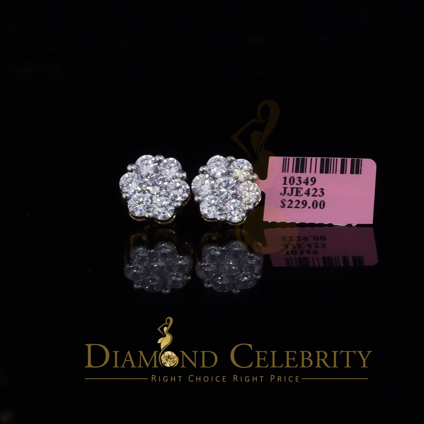 DiamondCelebritees 925 Silver Yellow 1.56ct Cubic Zirconia Hip Hop Floral Women's & Men's Earrings