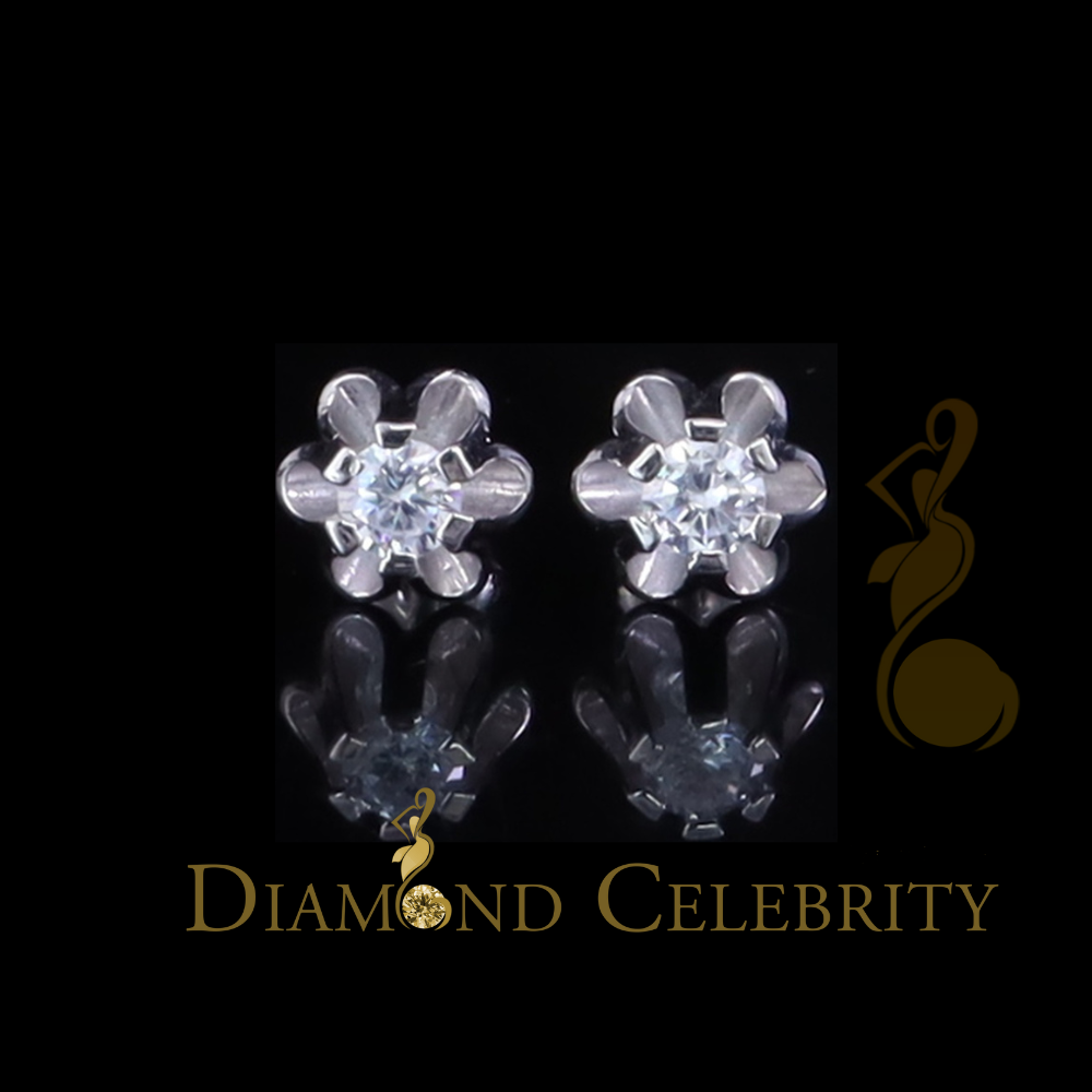 DiamondCelebritees 925 Silver Cubic Zirconia White Round Shape Buttercup Stud 0.50ct Earrings Women