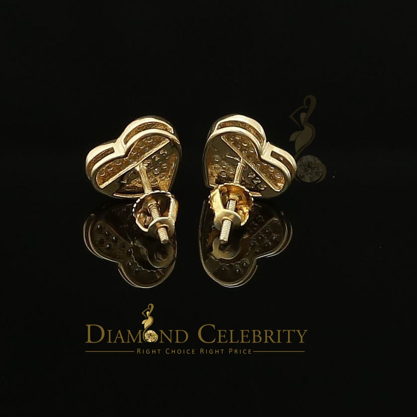 DiamondCelebritees Heart 925 Yellow Silver Aretes Para Hombre 0.25ct Diamond Women's /Men's Earring