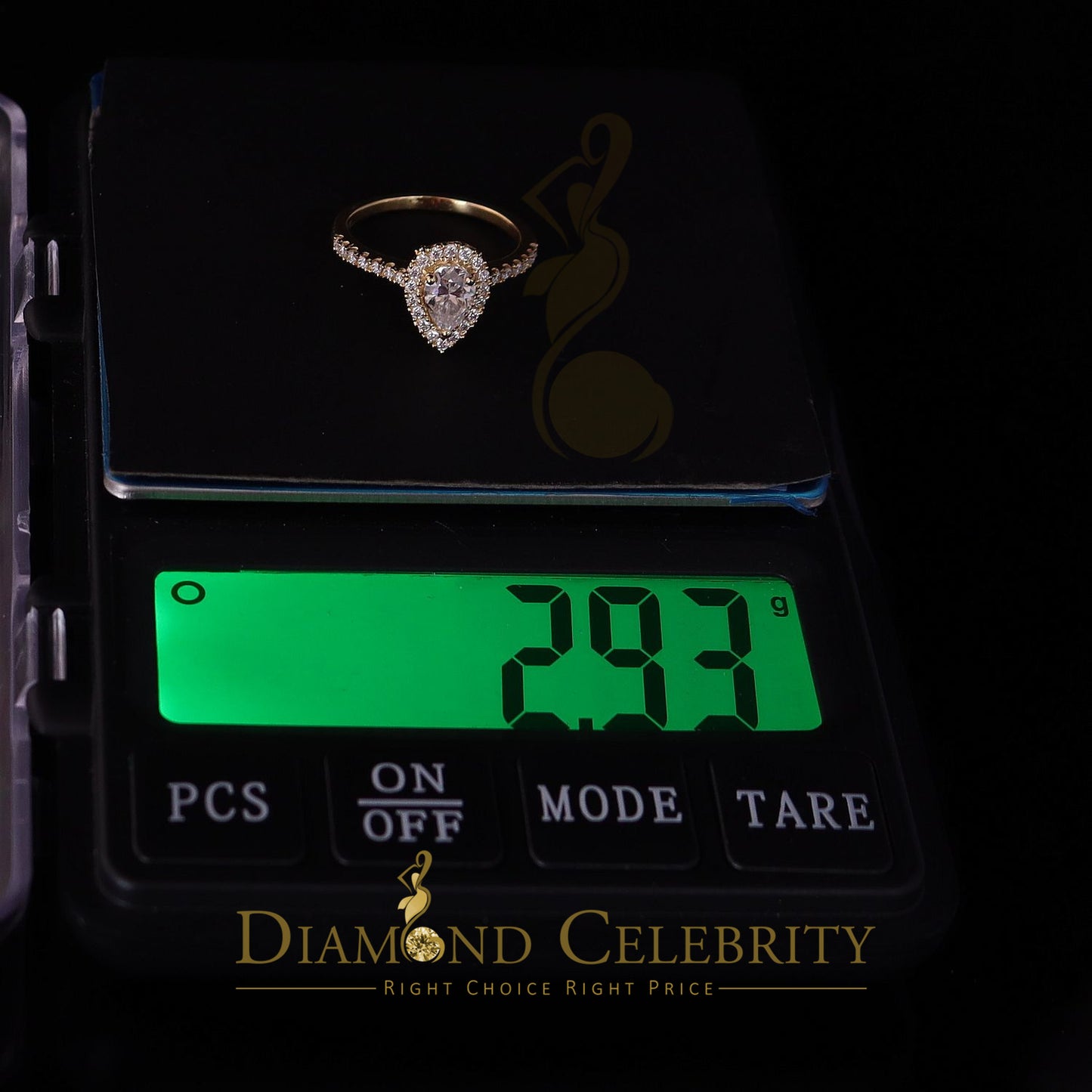 King Of Blings 10K Yellow Gold 1.50CT 'VVS' 'FL' D clr Pear Cut Moissonite Womens Ring Size 7