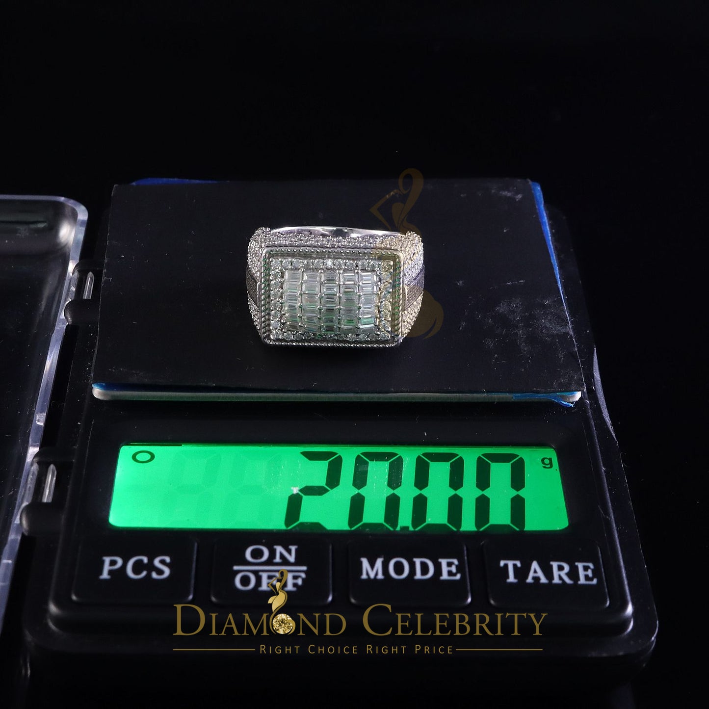 DiamondCelebritees Men's for 925 White Silver 4.50ct VVS 'D' Moissanite Rectangle Rings Size 10