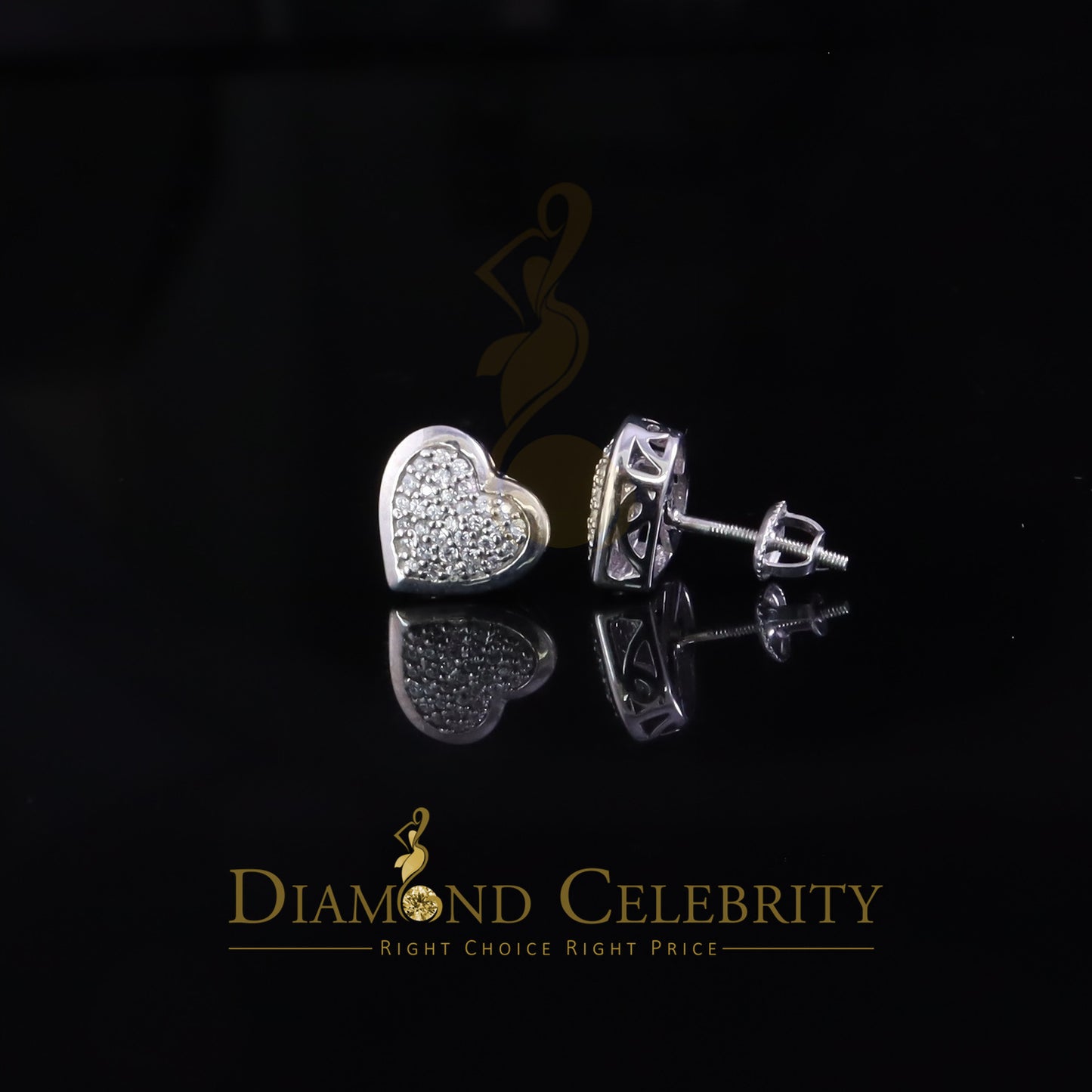 DiamondCelebritees 925 Sterling White Silver 0.71ct Cubic Zirconia Heart Women's Stud Earrings
